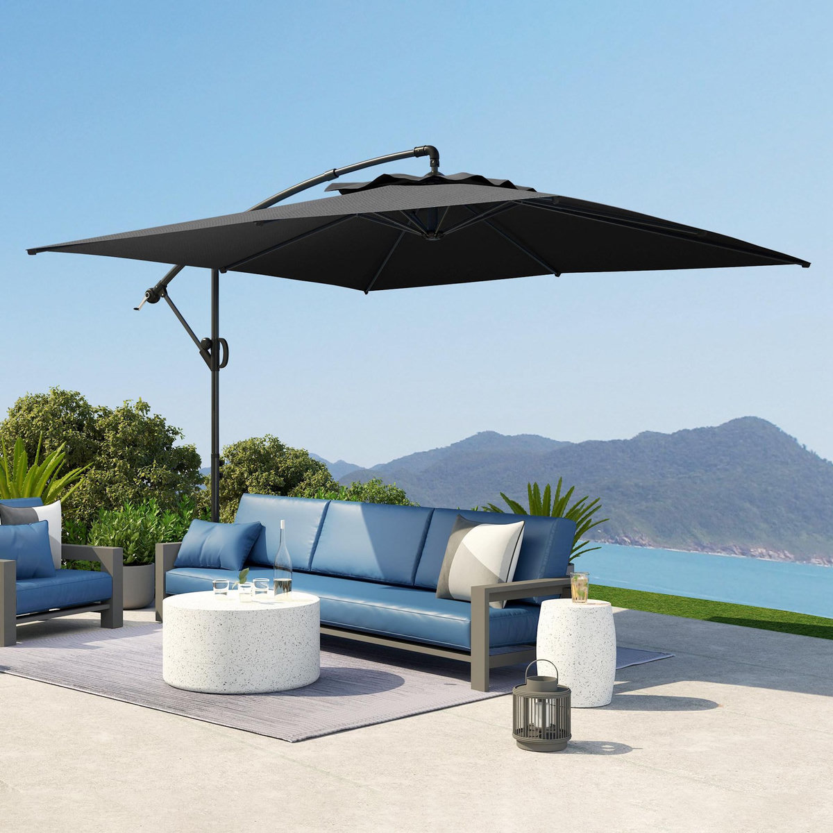 OUTSUNNY Parasol déporté carré 3 x 3 m réglable piètement croix manivelle tissu haute densité 180g/m² UPF50+ gris