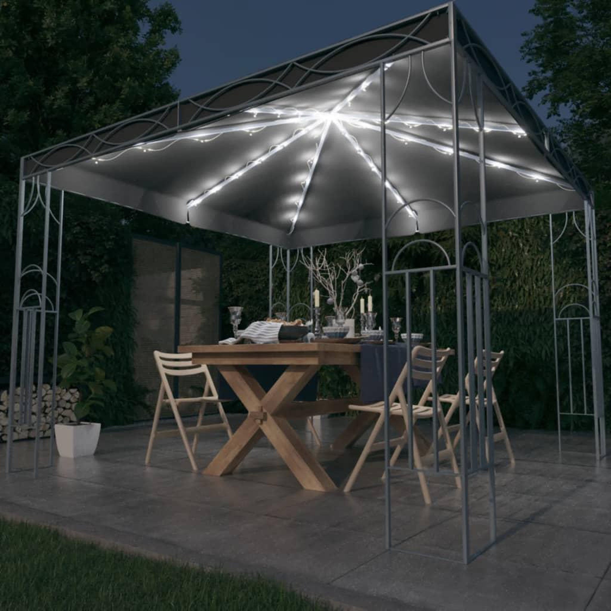 VIDAXL Tonnelle avec guirlande lumineuse a LED 300x300 cm Anthracite