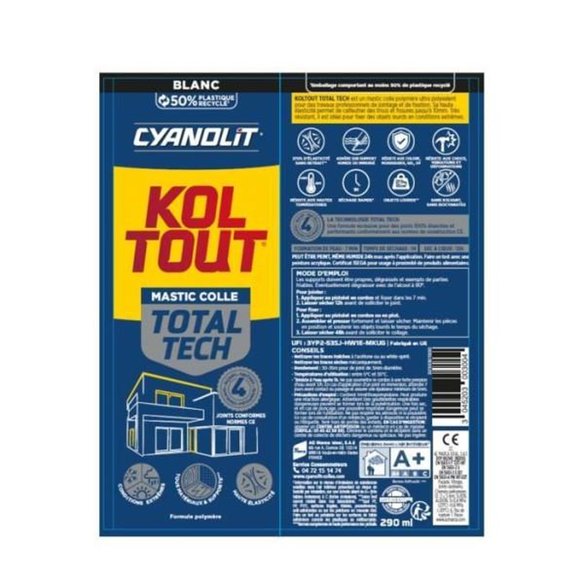 Voir la diapositive 5 : CYANOLIT Colle de fixation et d'étanchéité - CYANOLIT - Total tech - Blanc - Cartouche 290 ml - Multi-matériaux - Étanche et flexibl