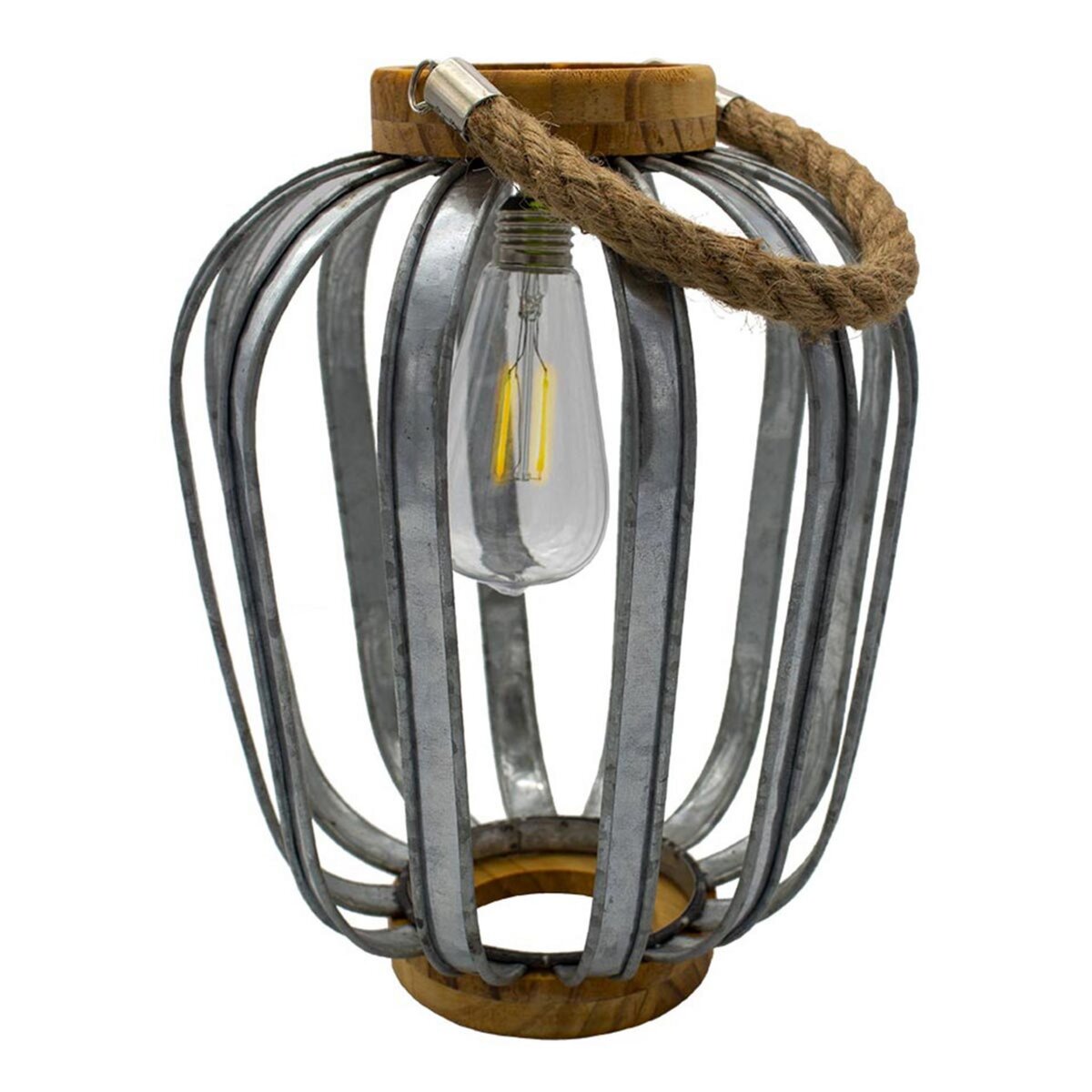 Lumisky Lanterne solaire bohème JAVA Argent Bois naturel H45cm