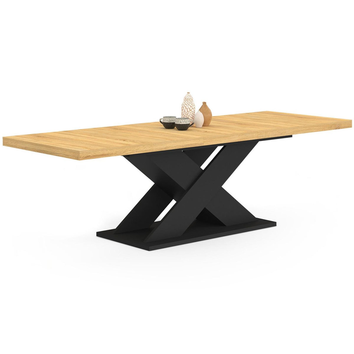ID MARKET Table à manger extensible rectangle ALICIA 8-12 personnes bois et noir 200-250 cm