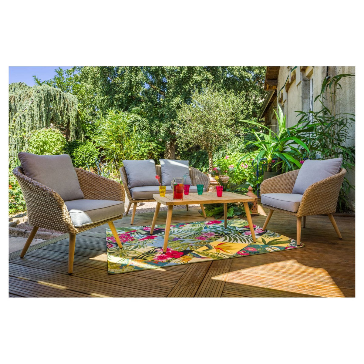 JARDILINE Salon bas de jardin - 4 places - Résine - Beige - KOH TAO