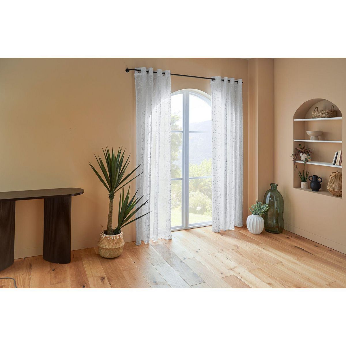 ATMOSPHERA Voilage à motif fleuri LAZI - 140 x 240 cm - Blanc