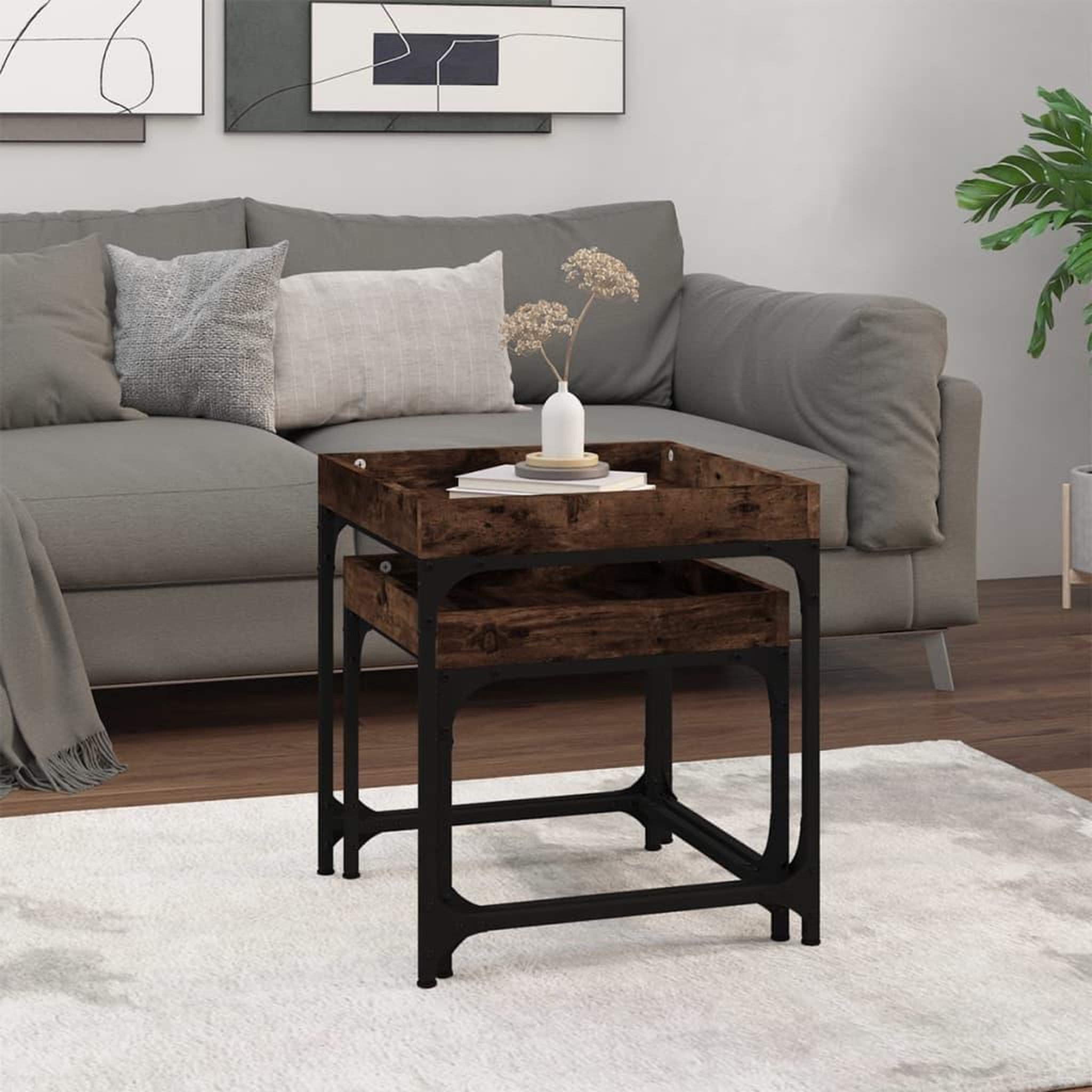 Voir la diapositive 3 : VIDAXL Tables d'appoint 2 pcs Chene fume Bois d'ingenierie