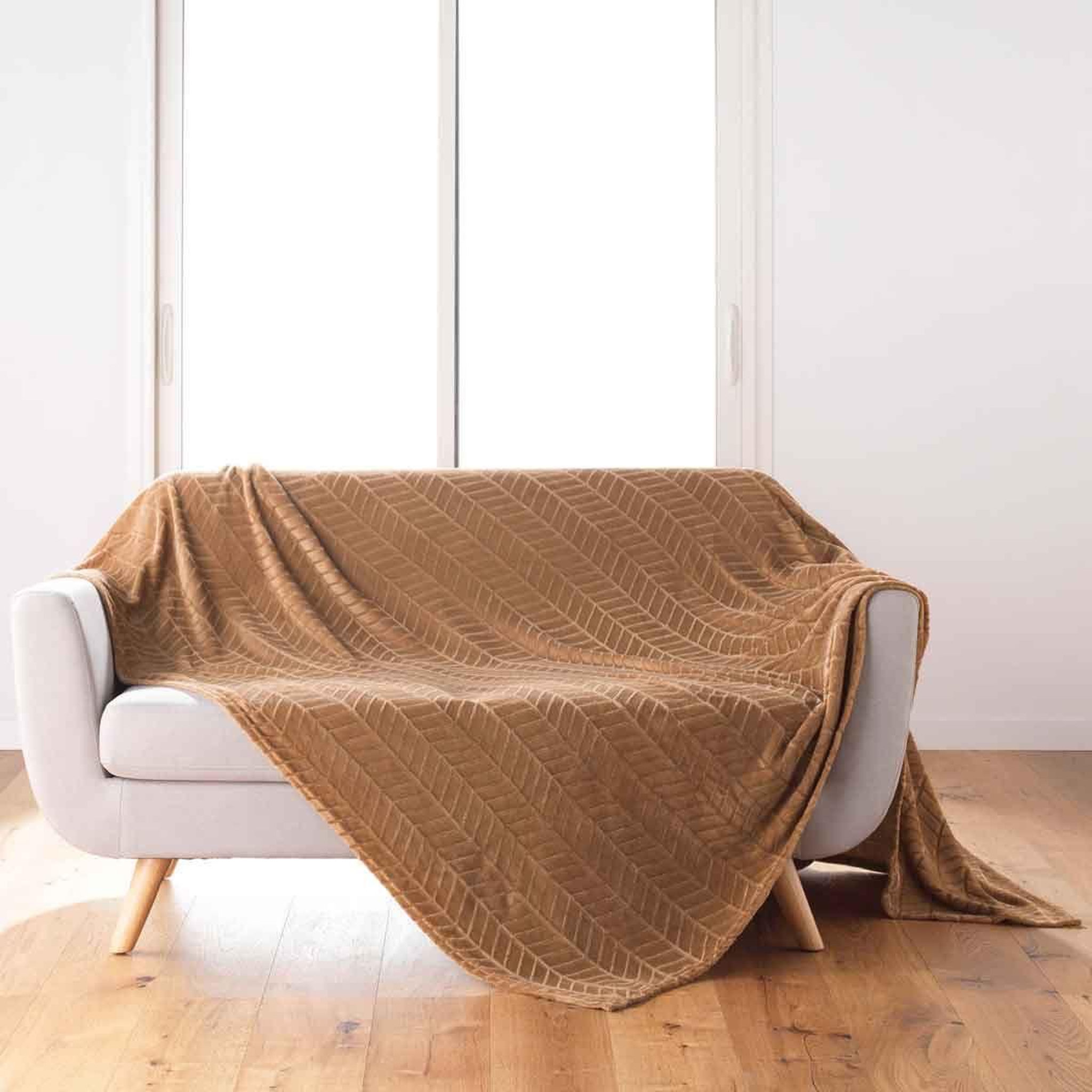 Douceur d'Intérieur Plaid flanelle uni  arya  180x220cm camel