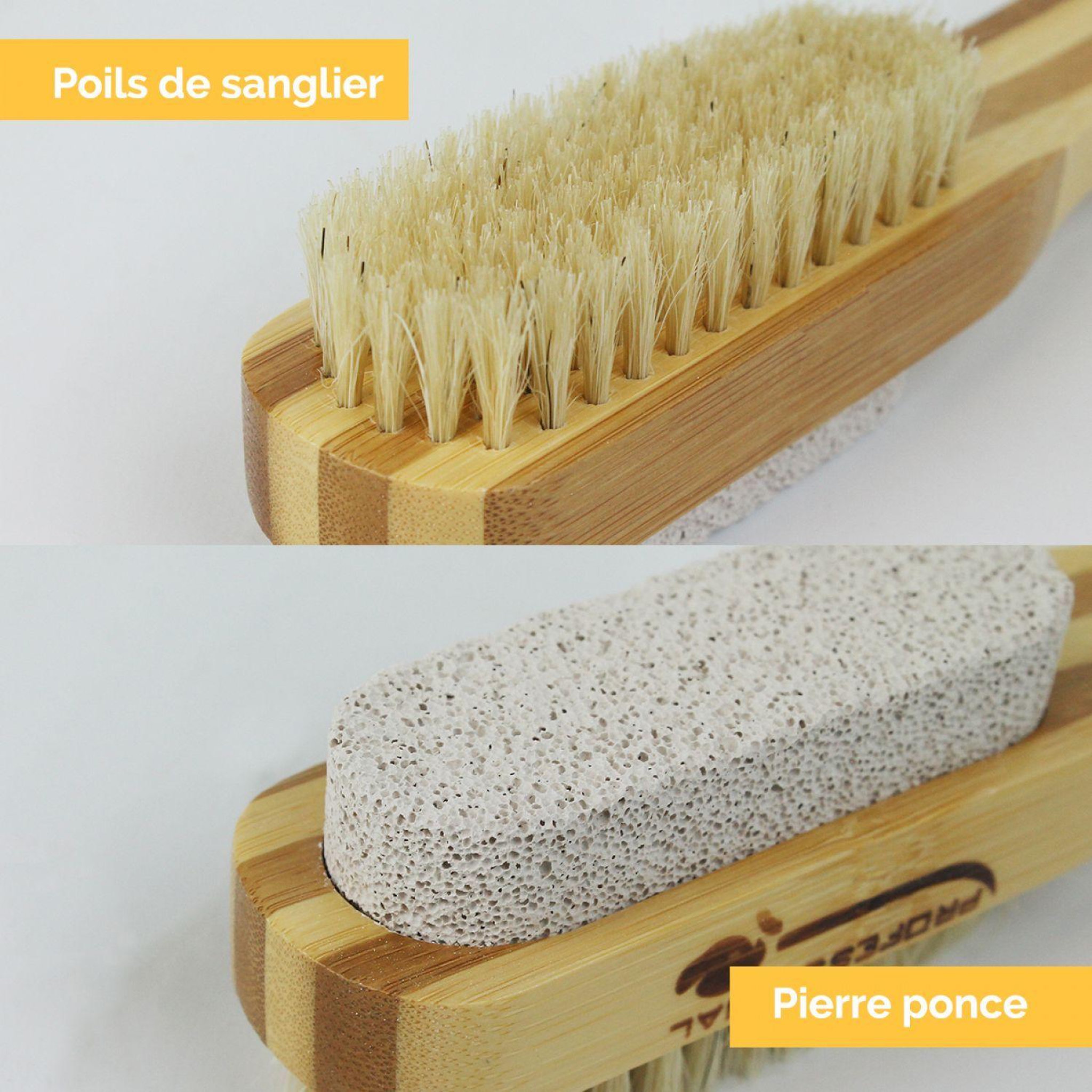 Voir la diapositive 3 : VIVEZEN Brosse à ongles et pierre ponce 17,5 cm double face en bambou et poils de sanglier