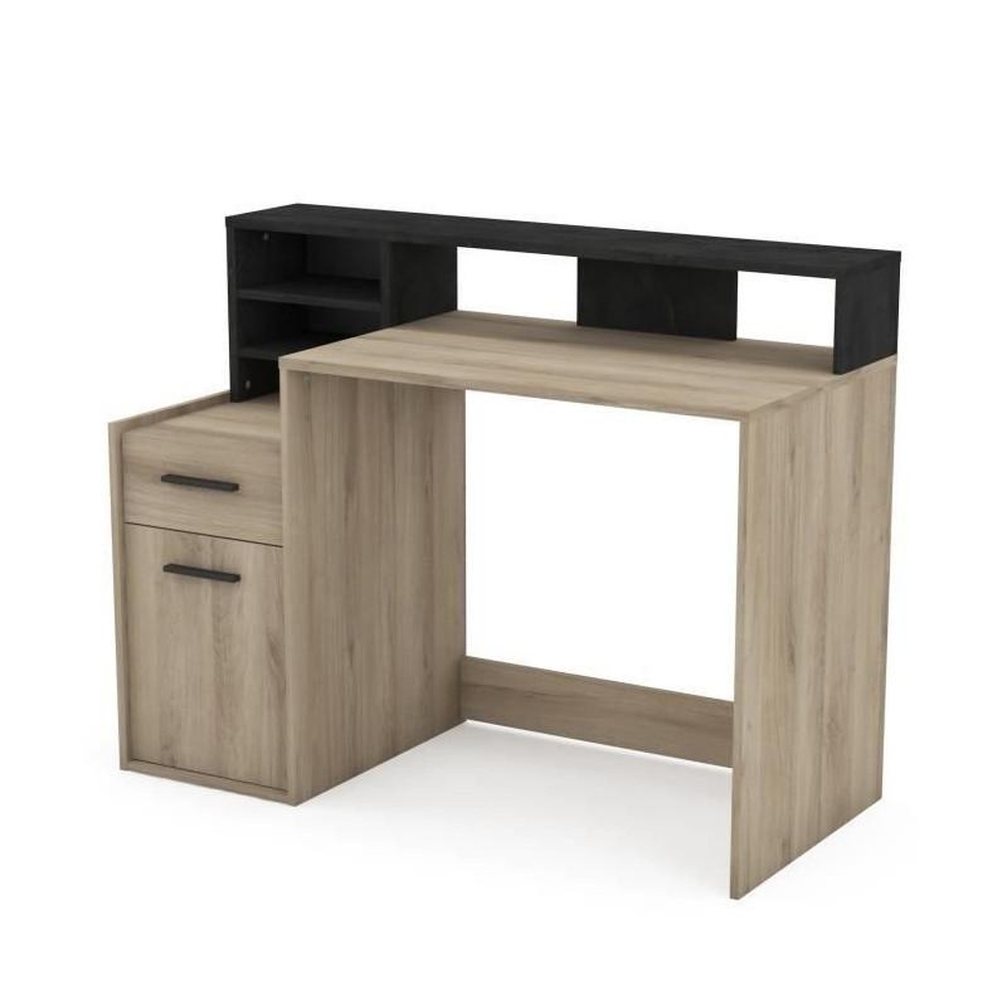 Voir la diapositive 5 : Demeyere Bureau avec rangements - DELPHI - Chene/noir - L126,2 x P59.8 x H93.5cm - DEMEYERE