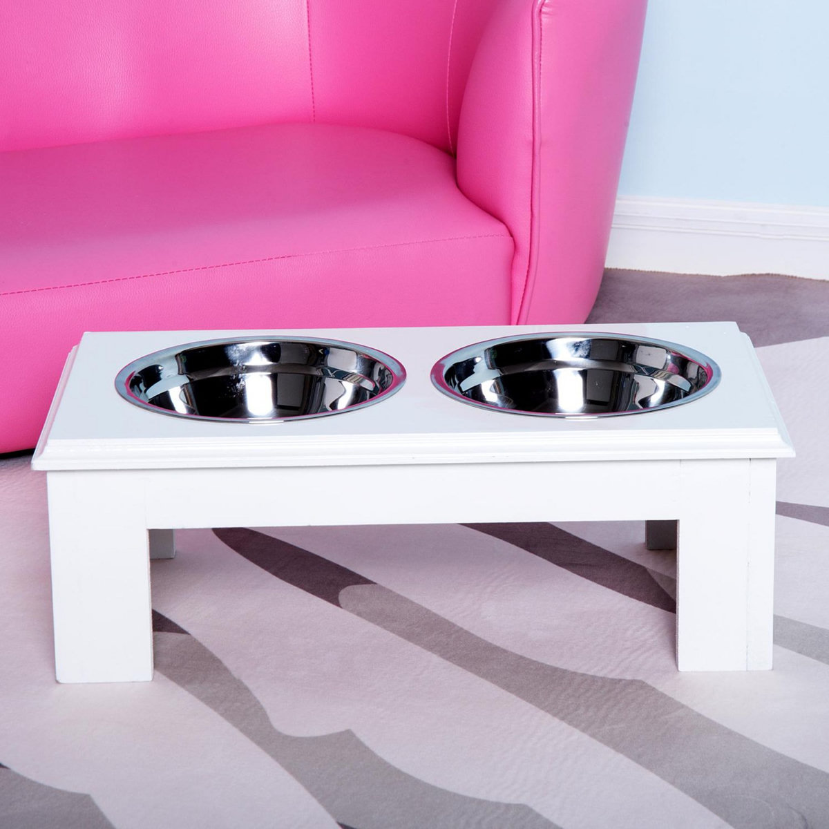 PAWHUT Gamelle double chien chat Porte-gamelles surélevé dim. 44L x 24l x 15H cm 2 gamelles acier inox. incluses MDF