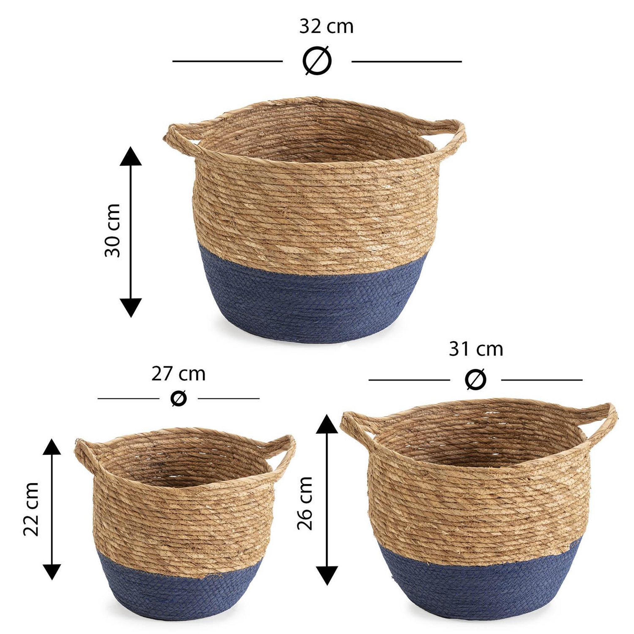 Voir la diapositive 5 : VS VENTA-STOCK Set de 3 paniers Anxo fibre naturelle, bleu/naturel