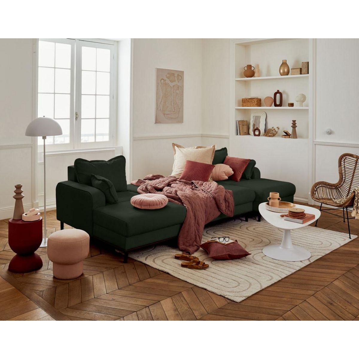 LISA DESIGN Albane - canapé panoramique en u - 7 places - convertible avec coffre - en velours côtelé