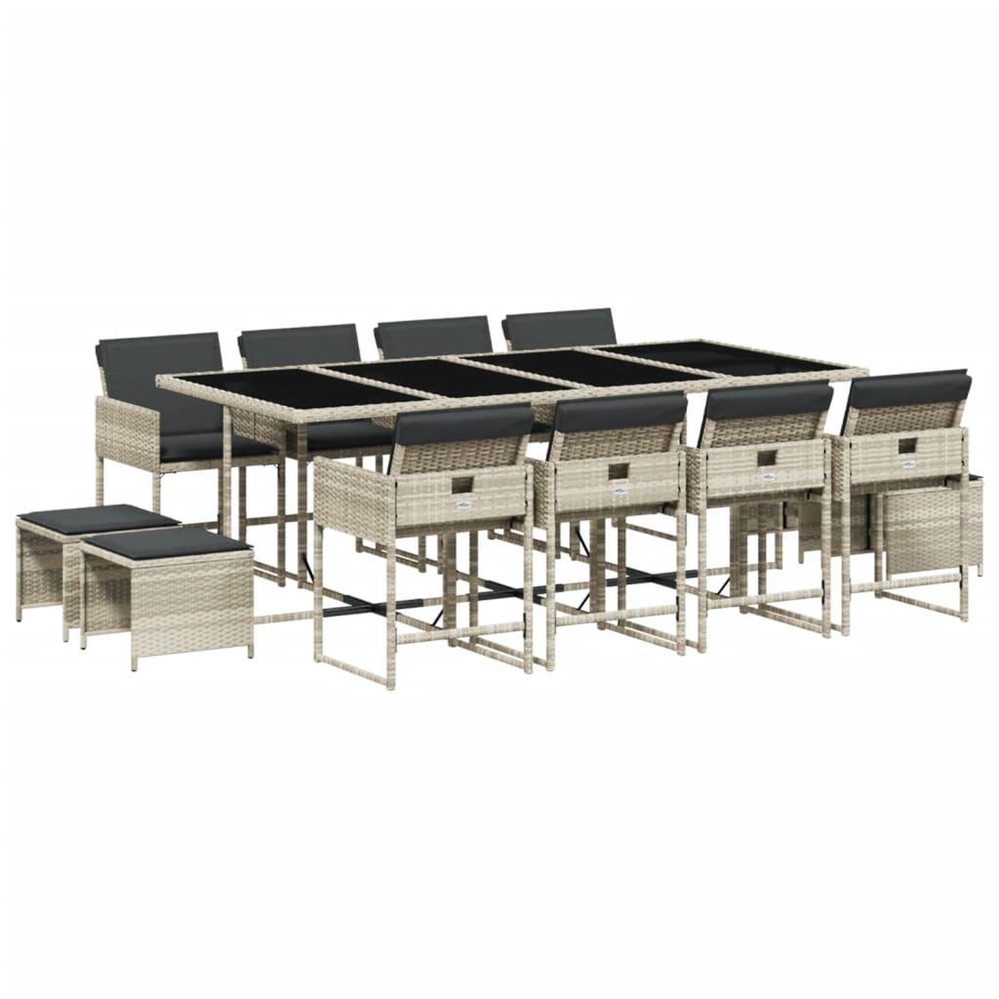 Voir la diapositive 2 : VIDAXL Ensemble a manger de jardin et coussins 13 pcs gris clair rotin