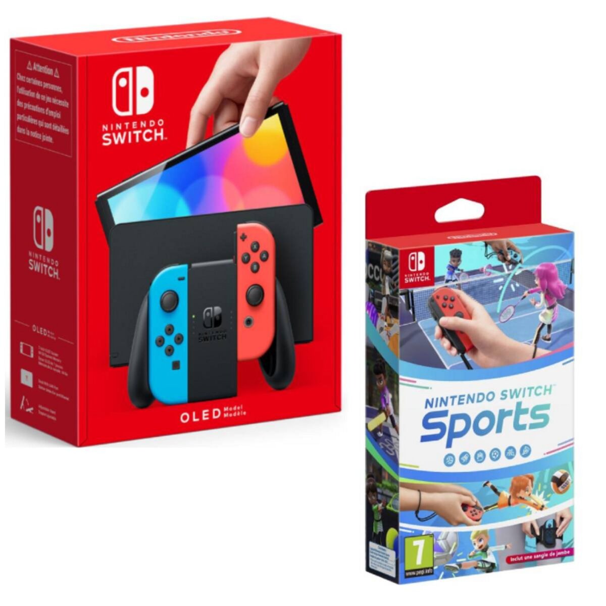 NINTENDO Console Nintendo Switch (modèle OLED) Joy-Con Bleu et Rouge + Nintendo Switch Sports