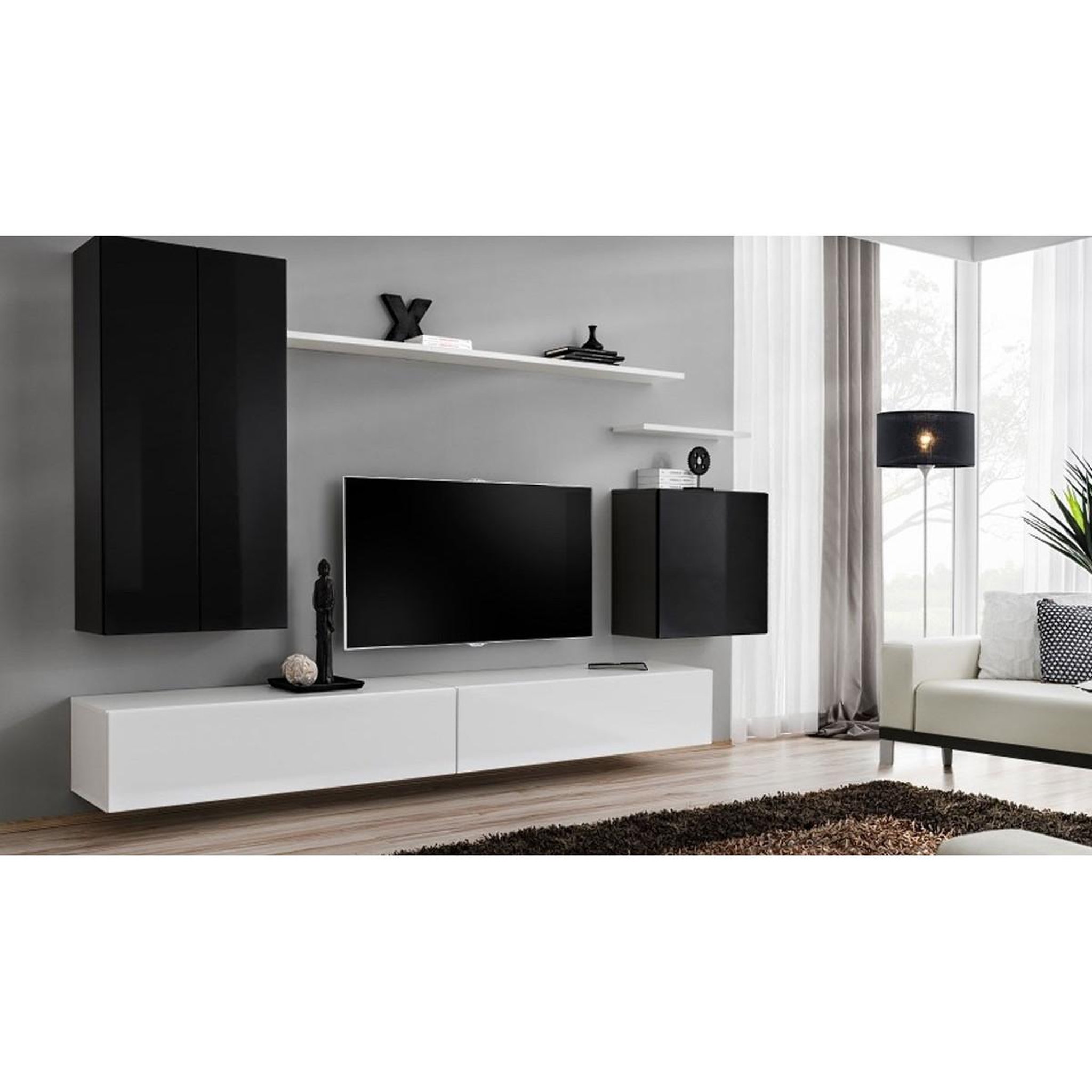 Voir la diapositive 2 : Paris Prix Meuble tv mural design  switch ii  270cm noir & blanc