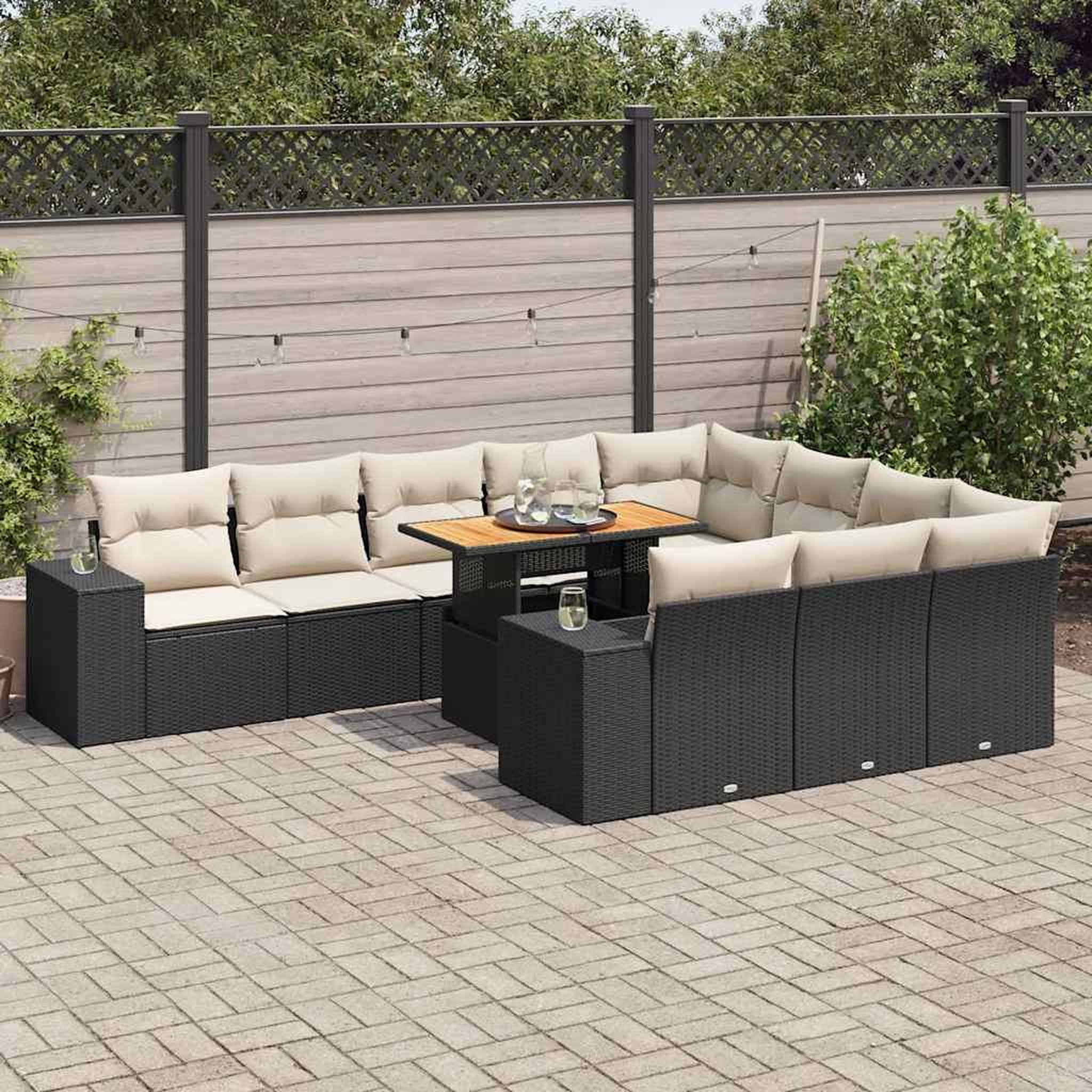 VIDAXL Salon de jardin 10 pcs avec coussins noir resine tressee acacia