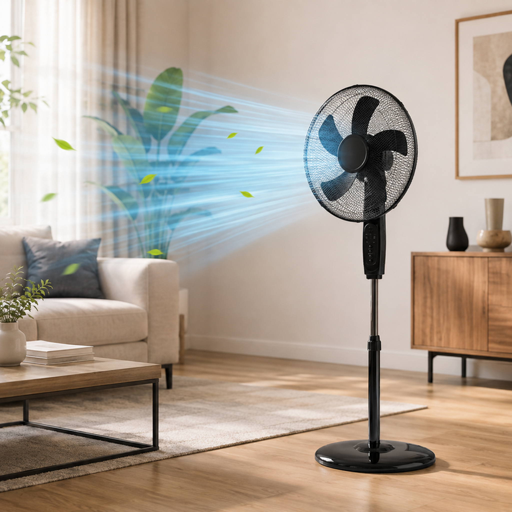 Voir la diapositive 3 : Ventilateur sur pied avec télécommande 40 cm – noir 60w