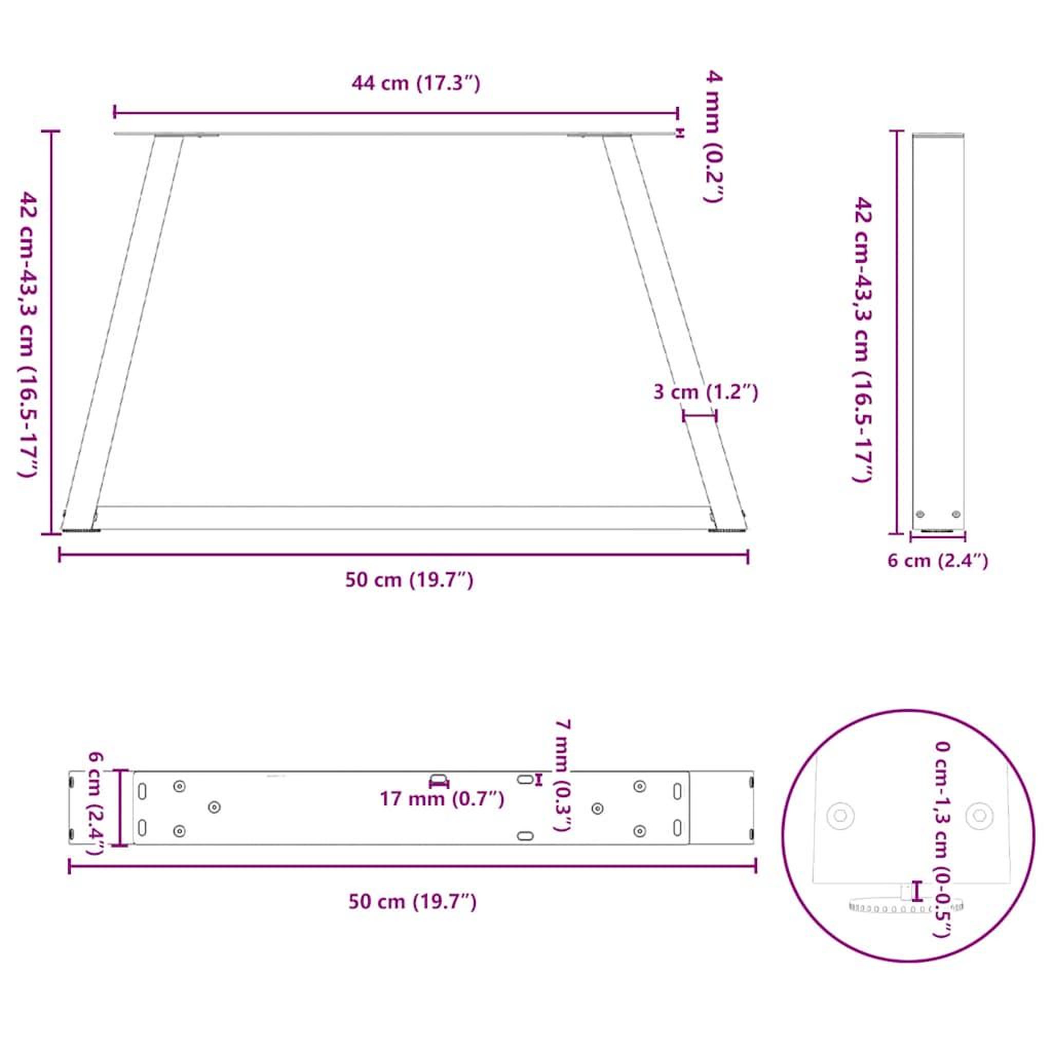 Voir la diapositive 6 : VIDAXL Pieds de table a manger forme V 2 pcs noir 50x(42-43,3)cm acier