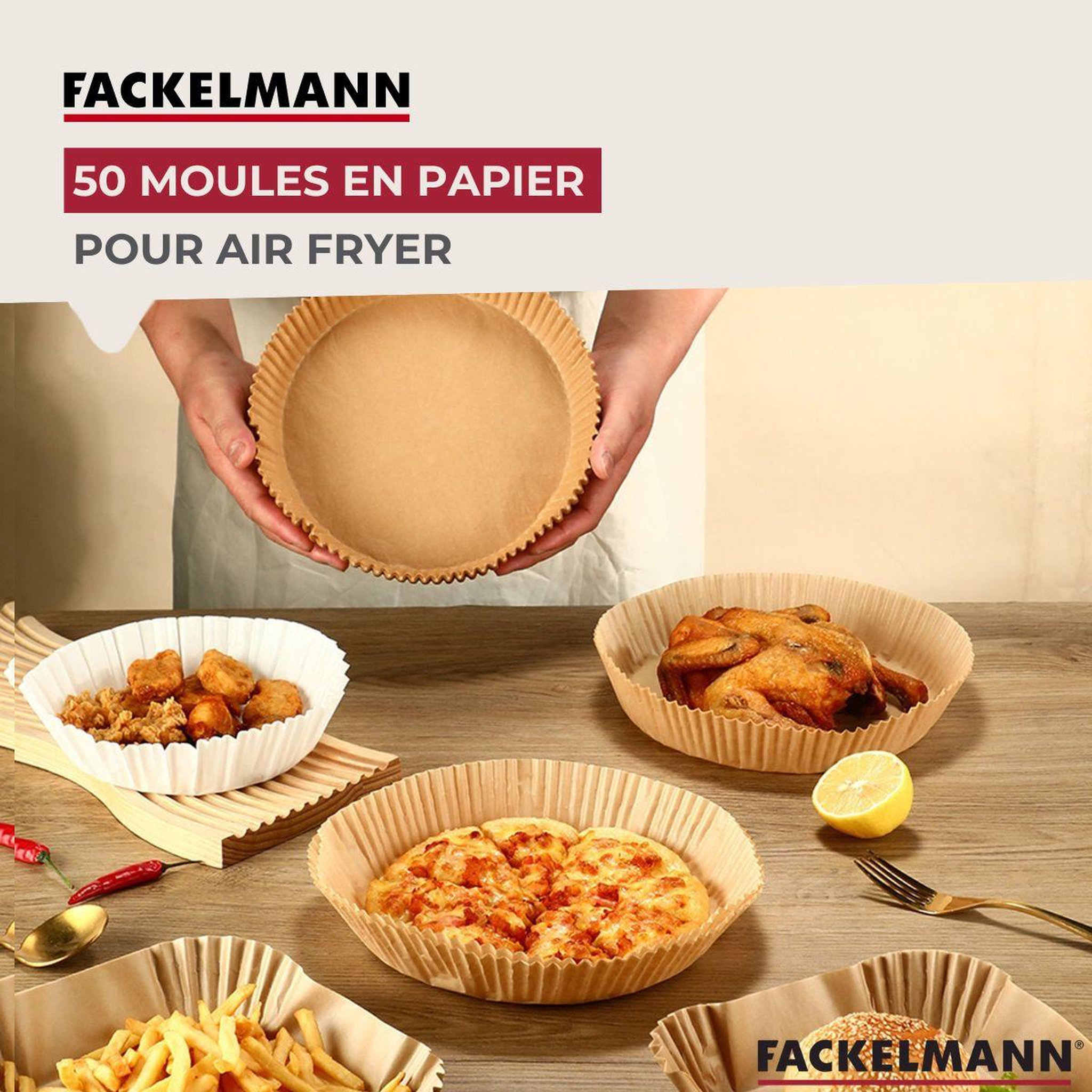 Voir la diapositive 2 : Fackelmann 50 moules en papier air fryer ronds 16 cm fackelmann