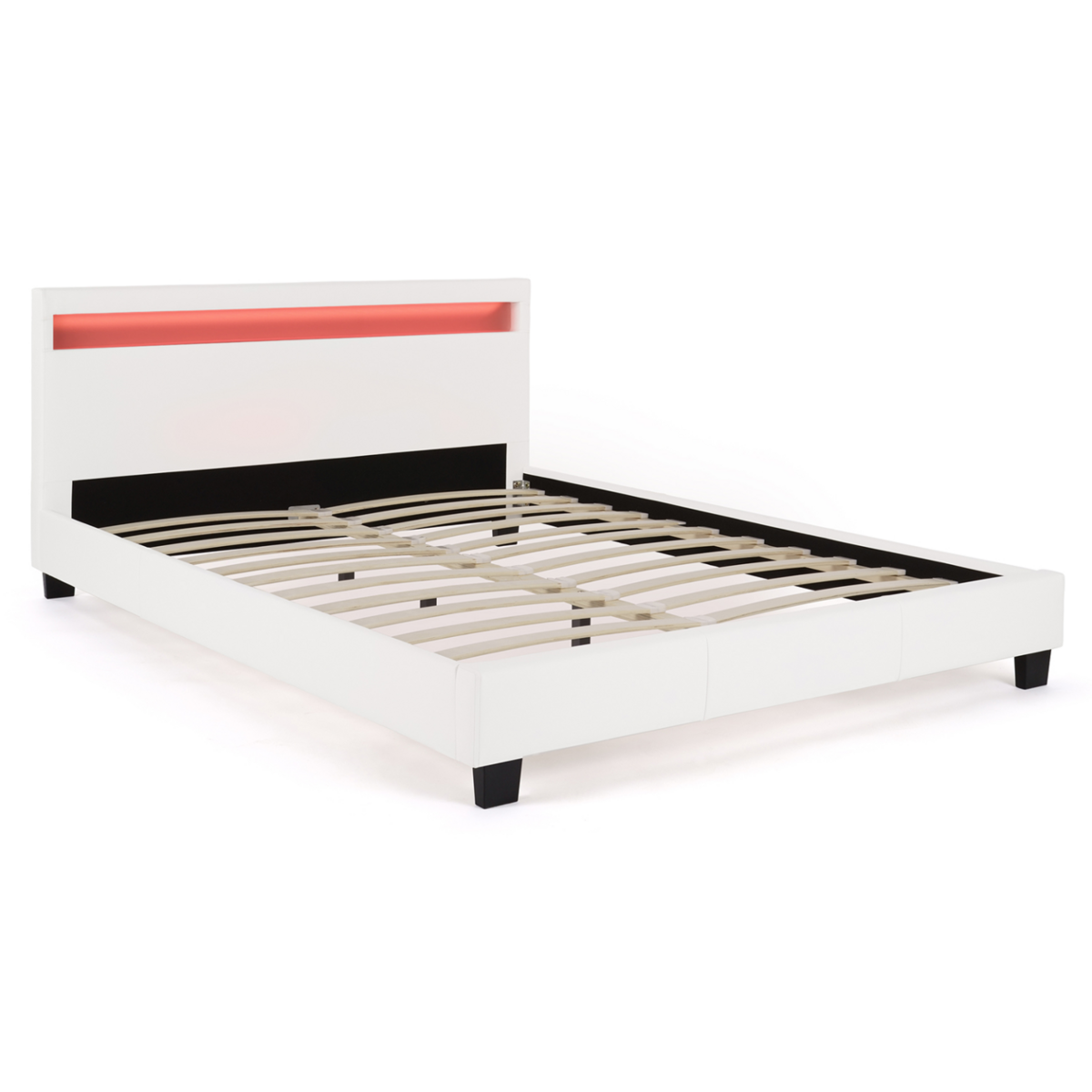 ID MARKET Lit double NEO avec tête de lit LED intégrées et sommier 140 x 190 cm PVC blanc