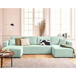 BEST MOBILIER Topaze - canapé panoramique en u 7 places convertible avec coffre en velours texturé. Coloris disponibles : Bleu, Beige, Rose, Gris, Bicolore, Orange, Noir