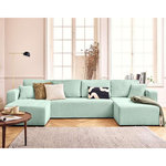 BEST MOBILIER Topaze - canapé panoramique en u 7 places convertible avec coffre en velours texturé. Coloris disponibles : Orange, Bleu, Bicolore, Rose, Beige, Gris, Noir