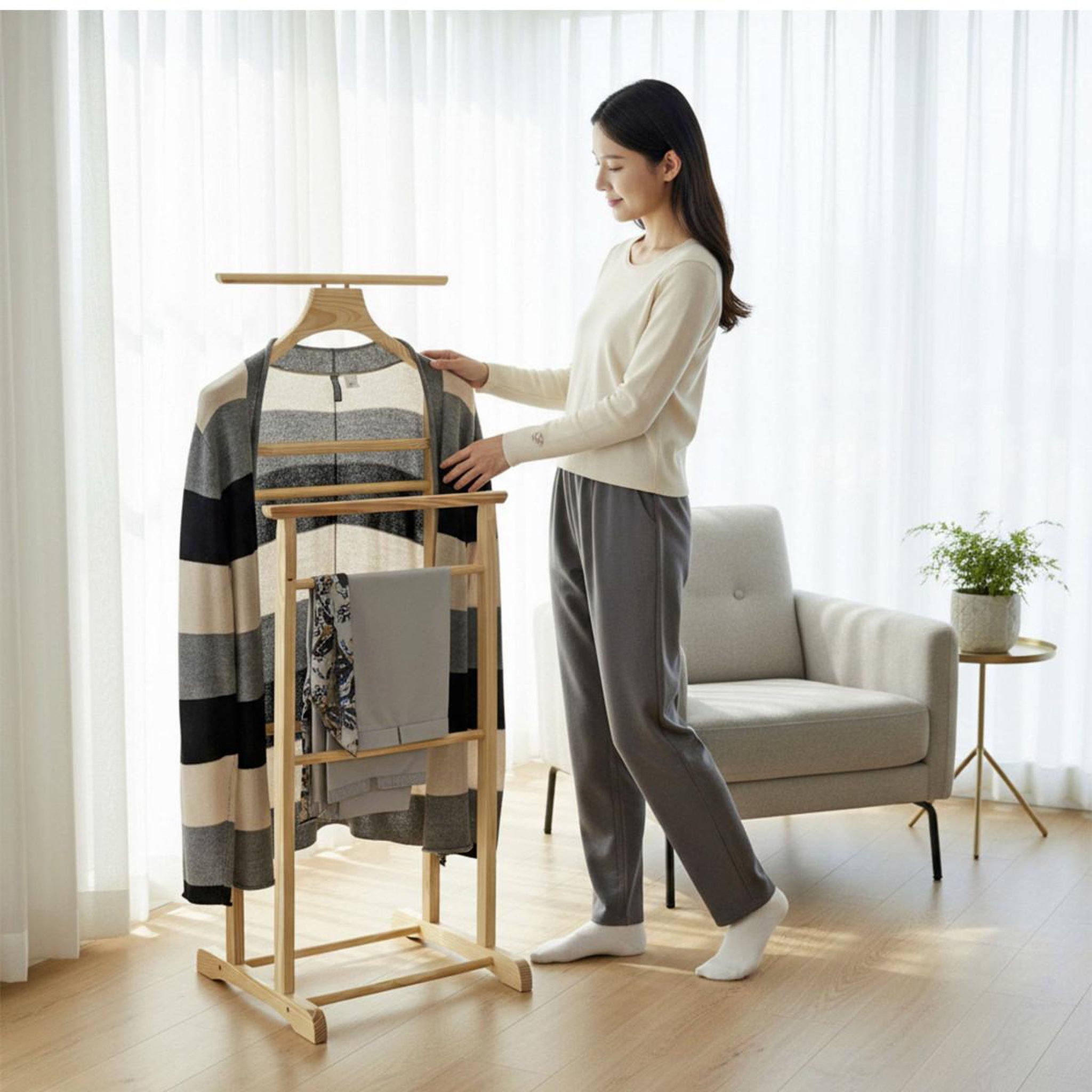 Voir la diapositive 2 : Paris Prix Valet de chambre en bois  veoh  102cm naturel