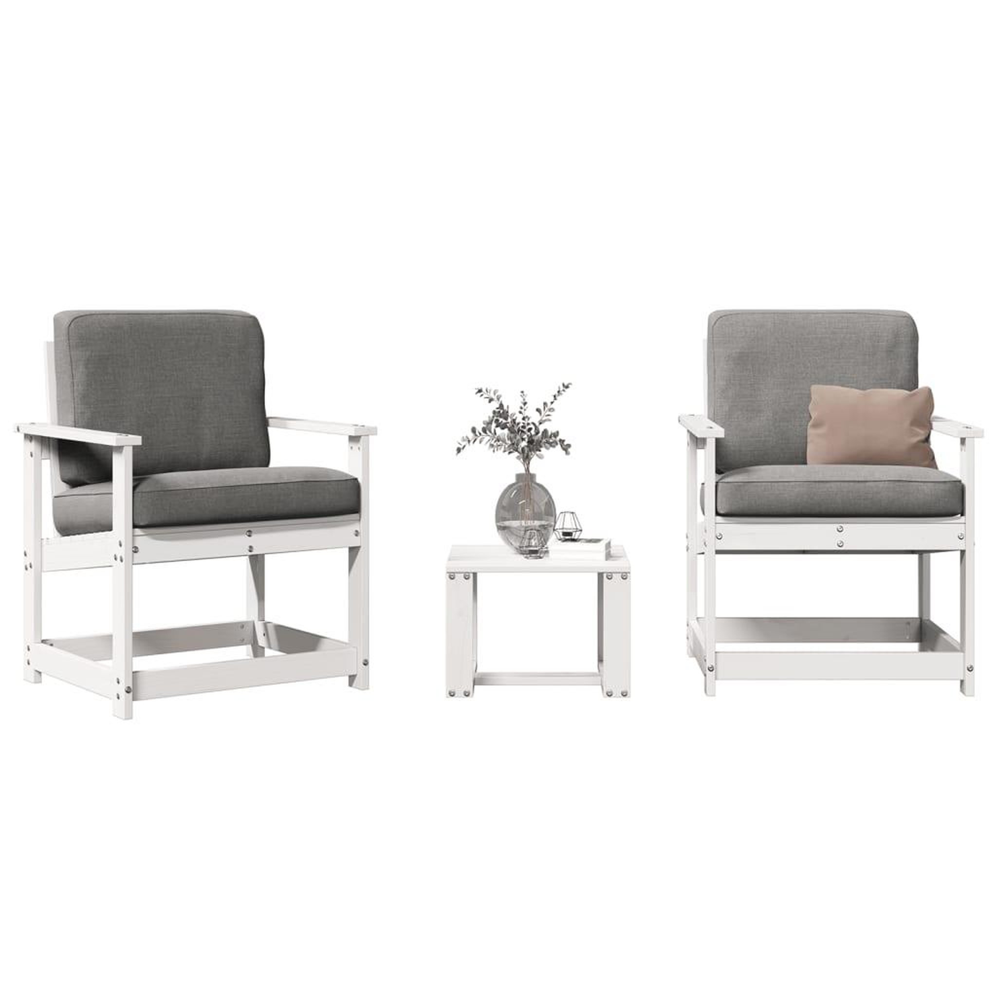 VIDAXL Salon de jardin 3 pcs blanc bois massif de pin