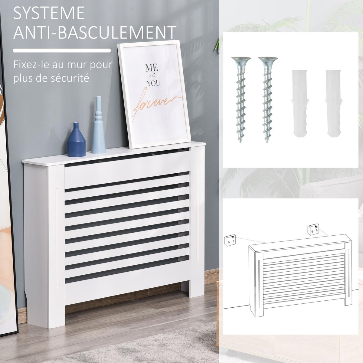 HOMCOM Cache-radiateur design à lattes panneau cabinet dim. 112L x 19l x 81H cm MDF blanc