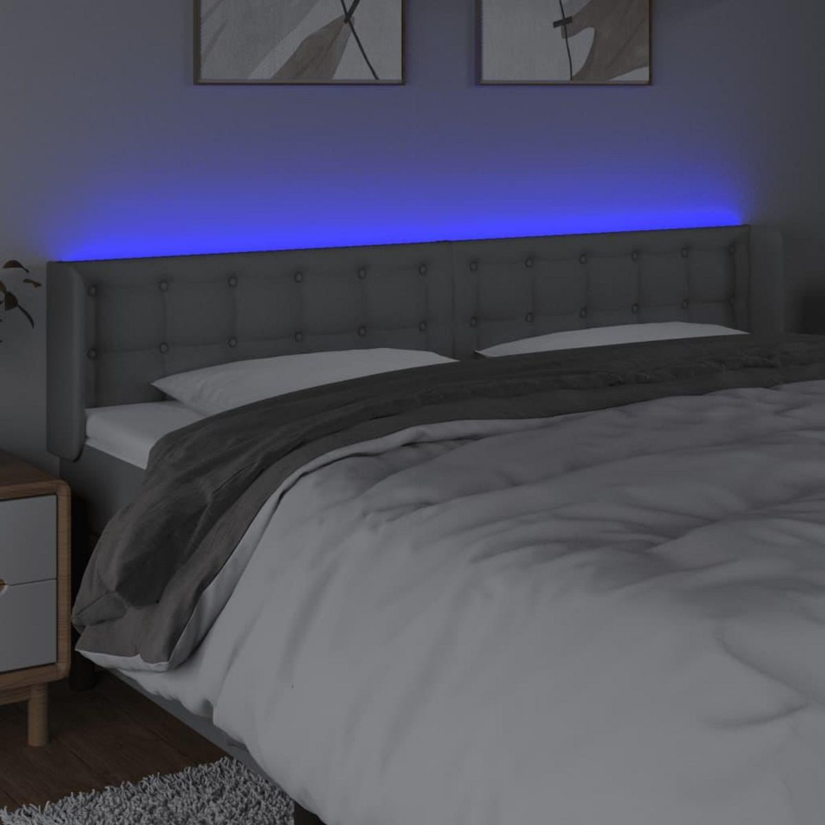 VIDAXL Tete de lit a LED Gris clair 203x16x78/88 cm Tissu