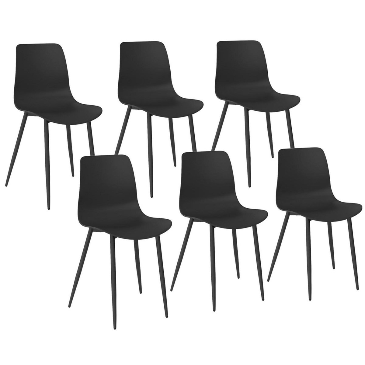 ID MARKET Lot de 6 chaises en polypropylène KIARA noires avec pieds en métal