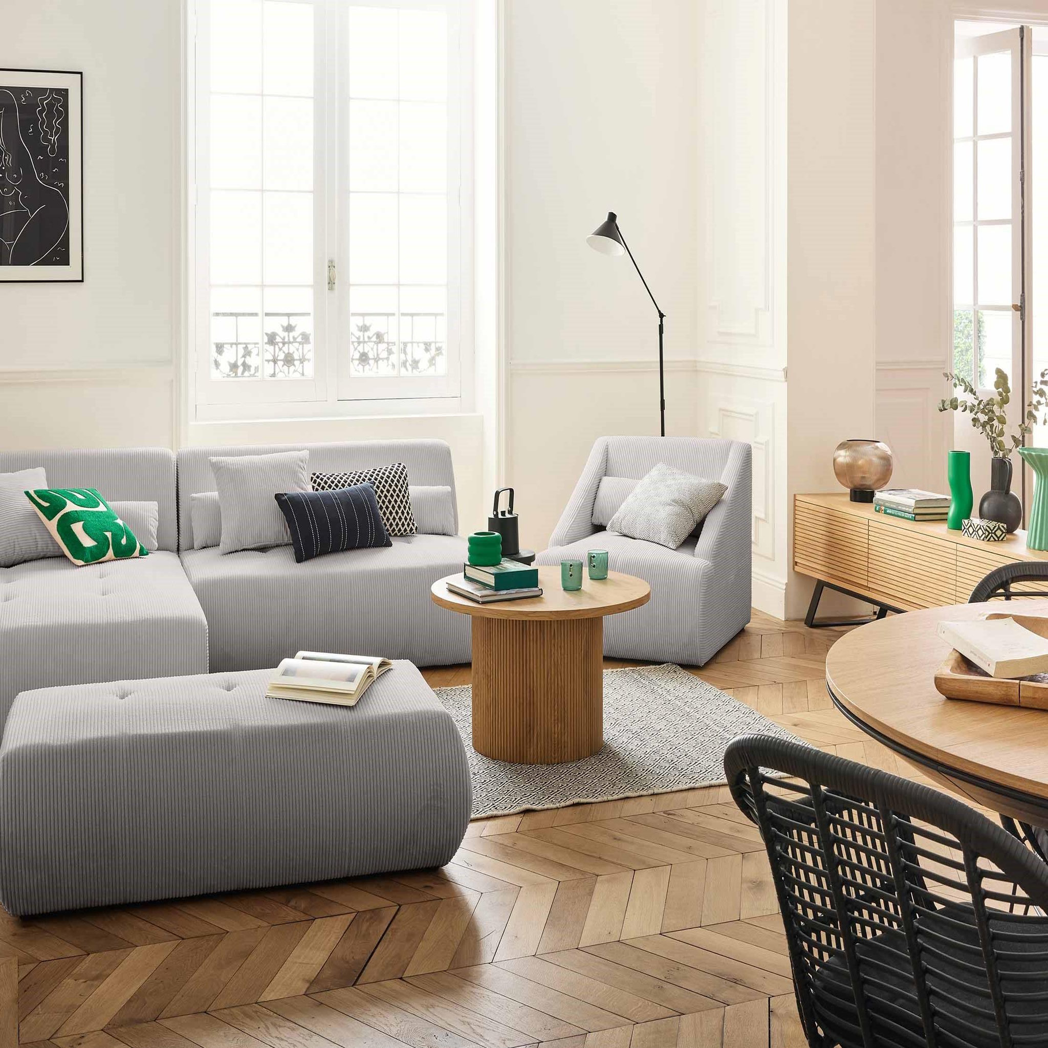 LISA DESIGN Onyx - canapé modulable d'angle gauche - 5 places - en velours côtelé. Coloris disponibles : Orange, Jaune, Beige, Gris, Vert, Bleu, Noir
