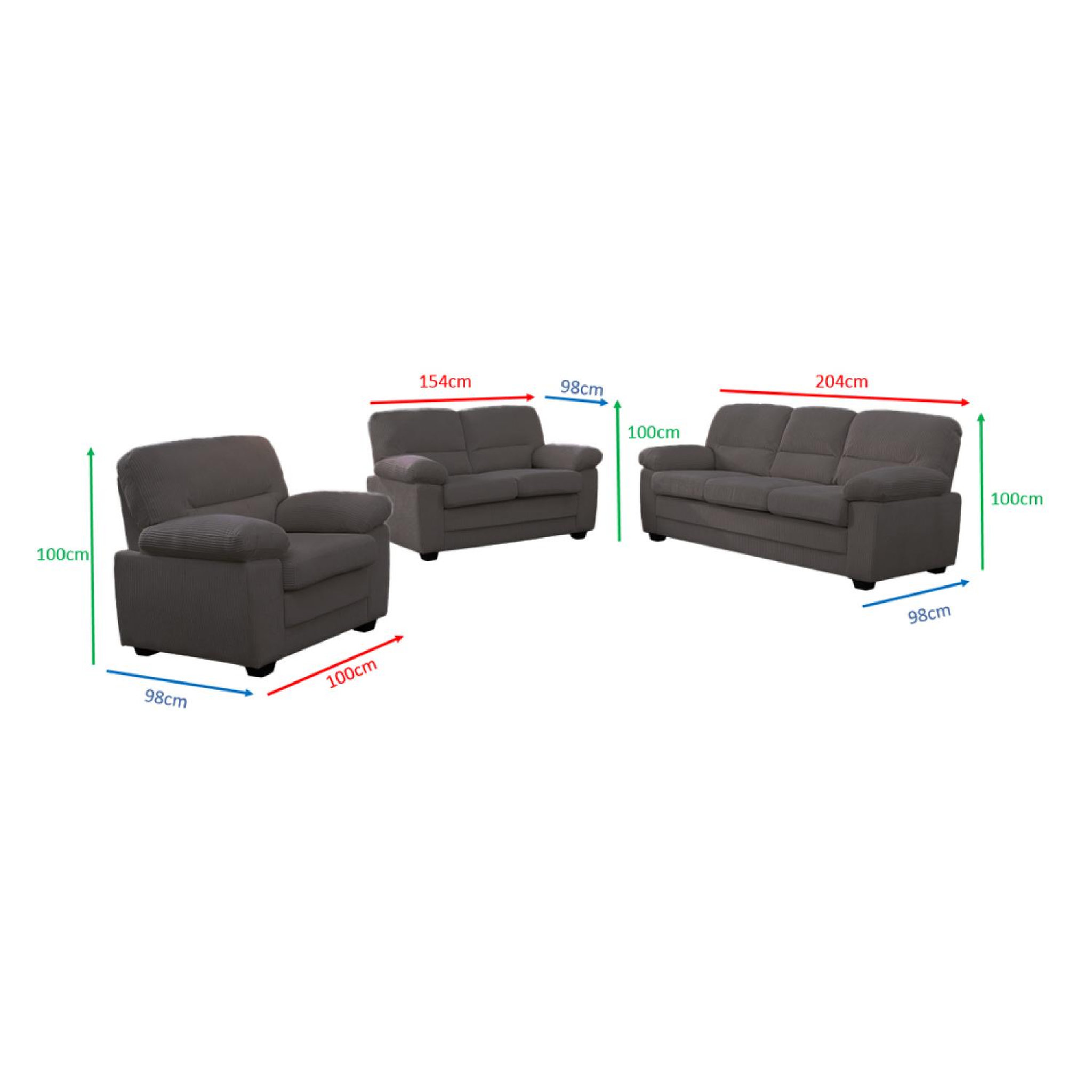 Voir la diapositive 5 : CONCEPT USINE Canapé 3 places + 2 places + fauteuil en velours côtelé gris foncé lincoln