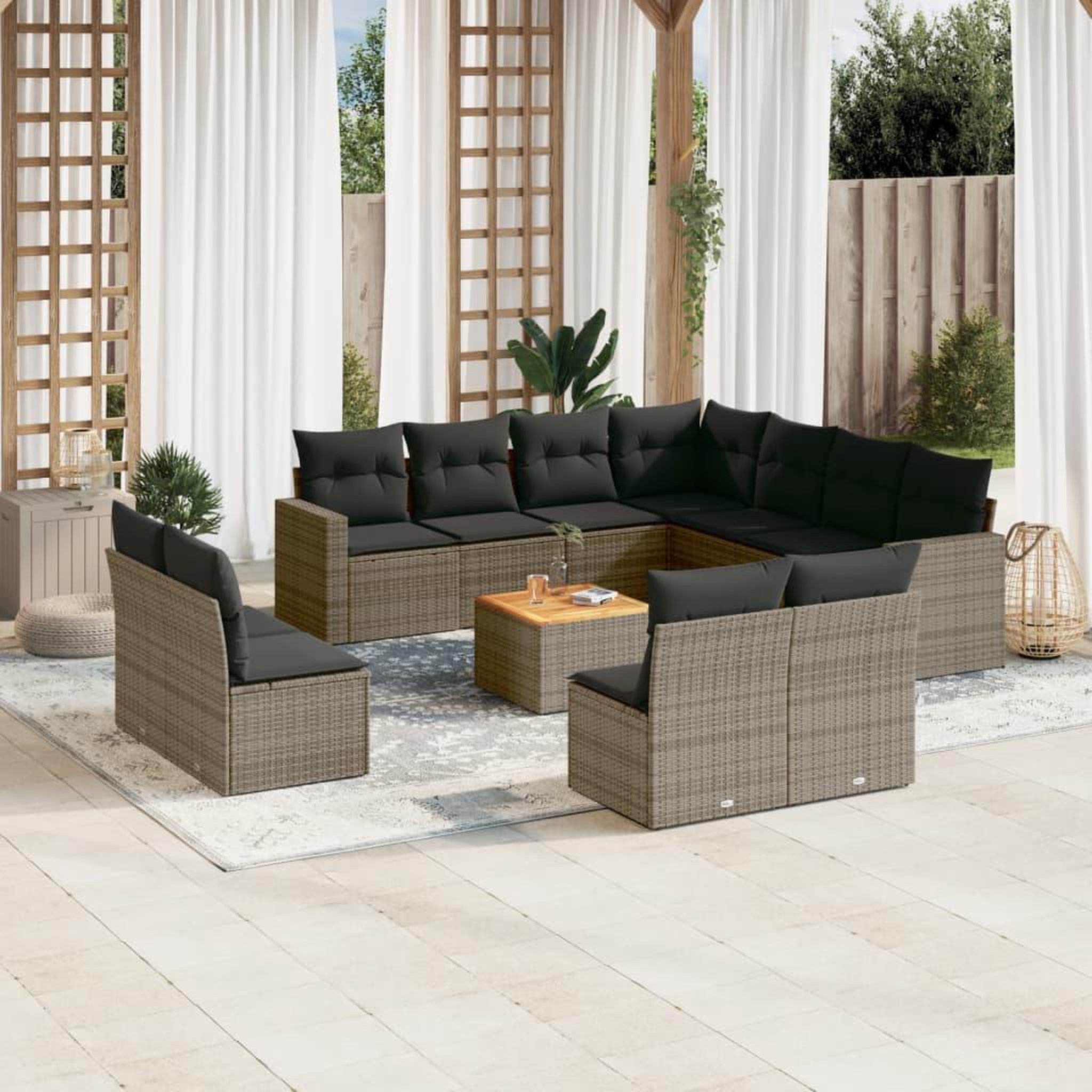 VIDAXL Salon de jardin avec coussins 12 pcs gris resine tressee