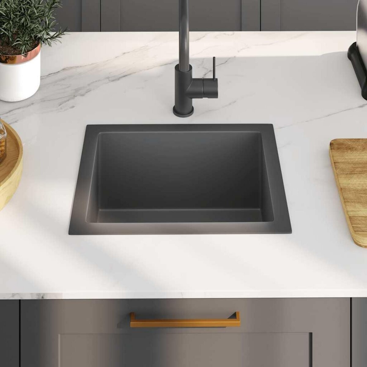 VIDAXL Evier de cuisine fait main Noir Acier inoxydable