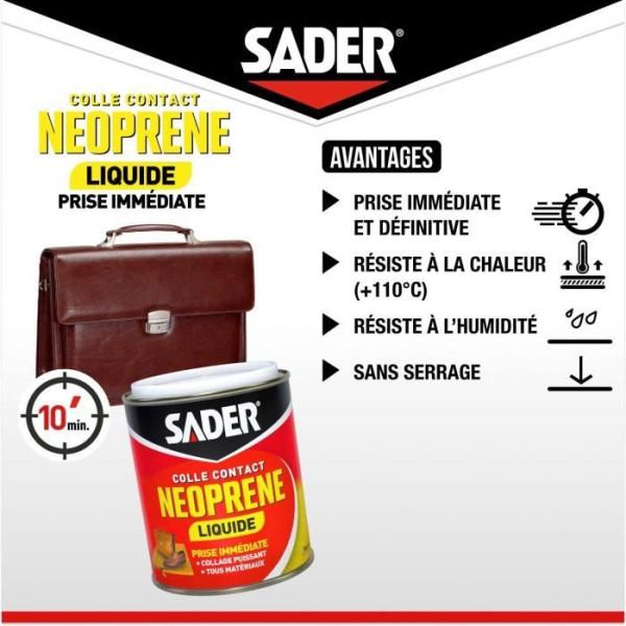 Voir la diapositive 3 : Sader Colle contact néoprene liquide extra forte - SADER - Tous matériaux - Prise immédiate - Boîte 750 ml