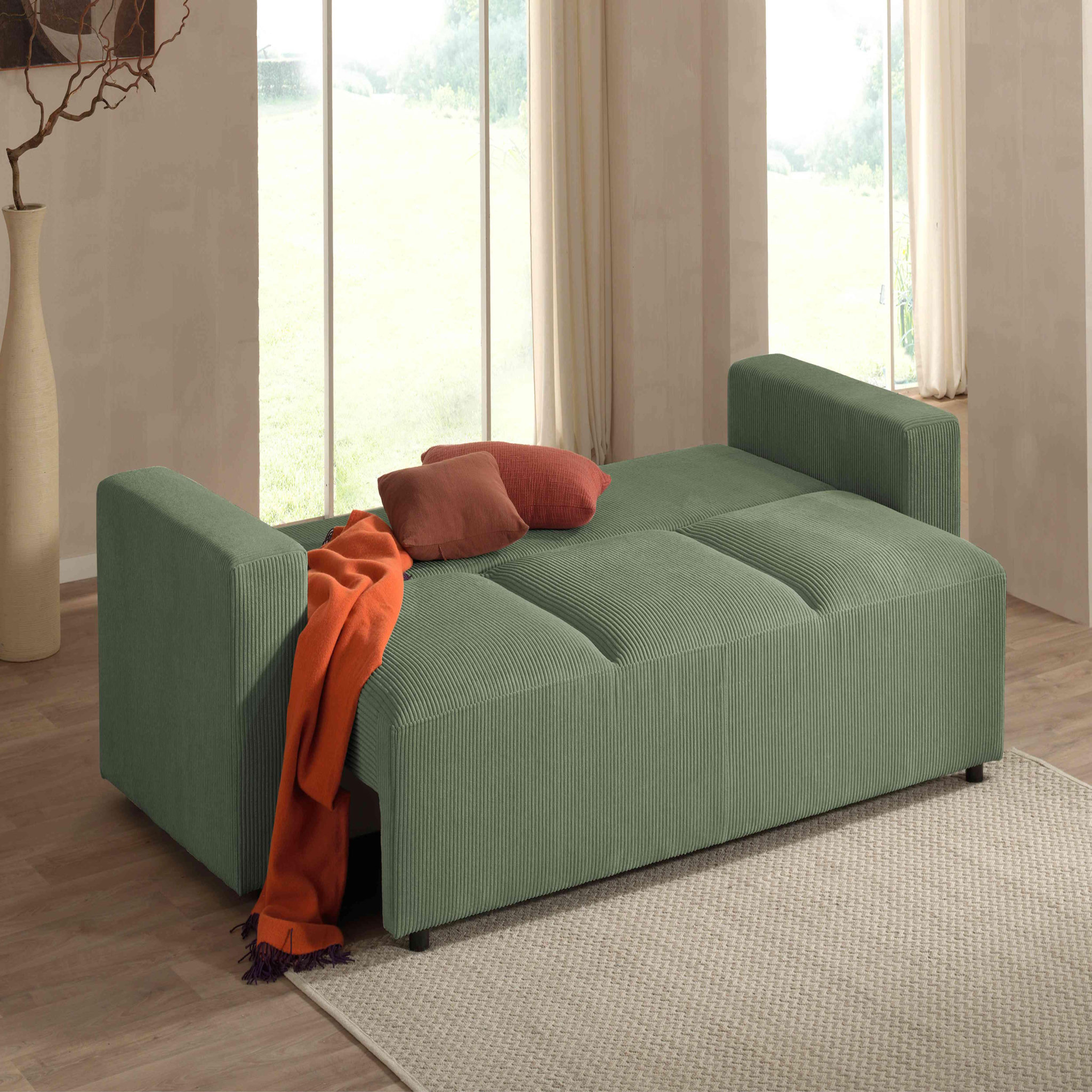 Voir la diapositive 3 : LISA DESIGN Livy - canapé droit convertible - avec coffre - en velours côtelé - 3 places