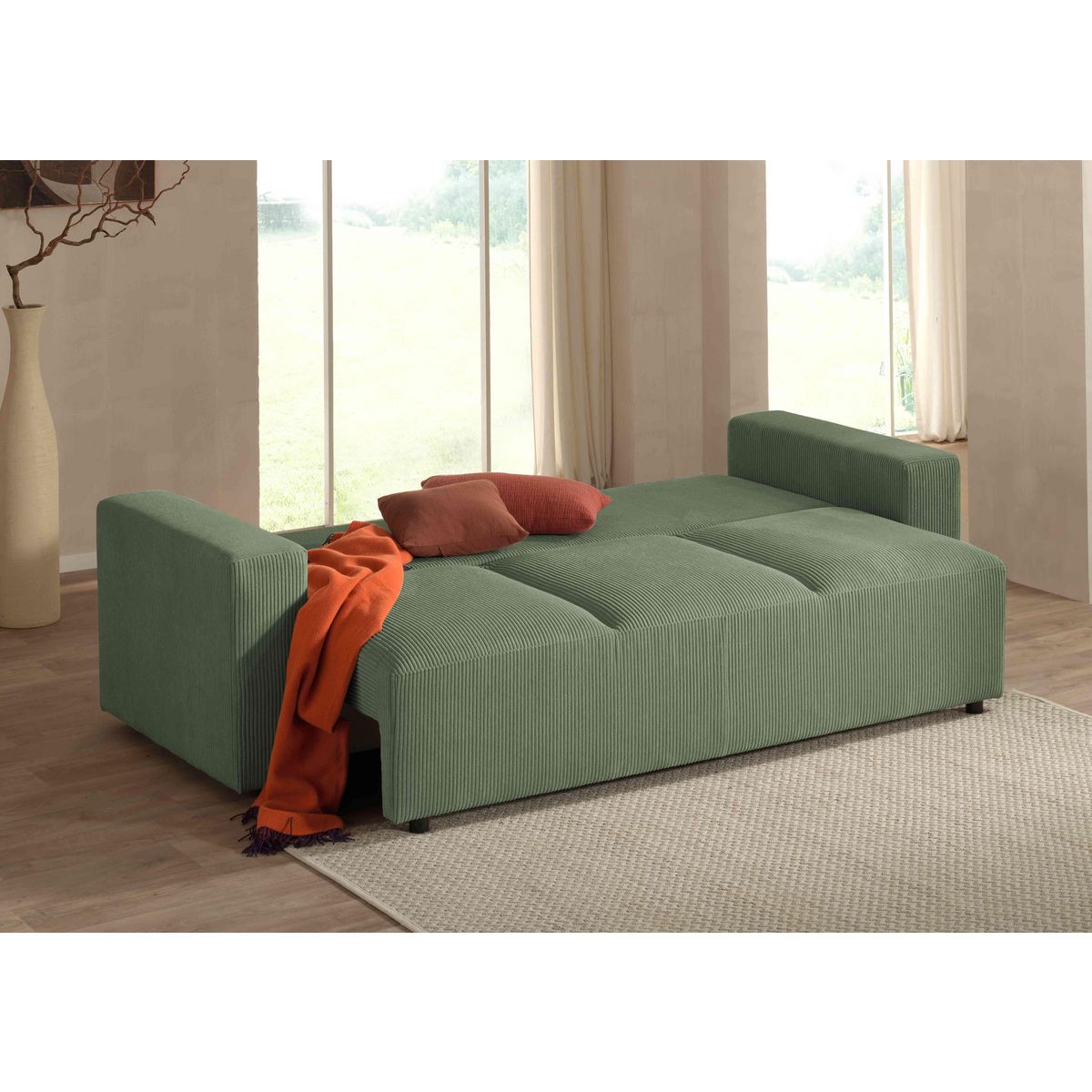 LISA DESIGN Livy - canapé droit convertible - avec coffre - en velours côtelé - 3 places