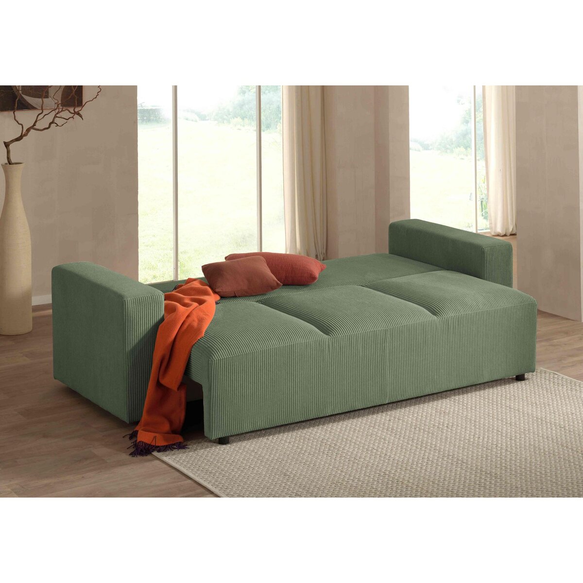 LISA DESIGN Livy - canapé droit convertible - avec coffre - en velours côtelé - 3 places