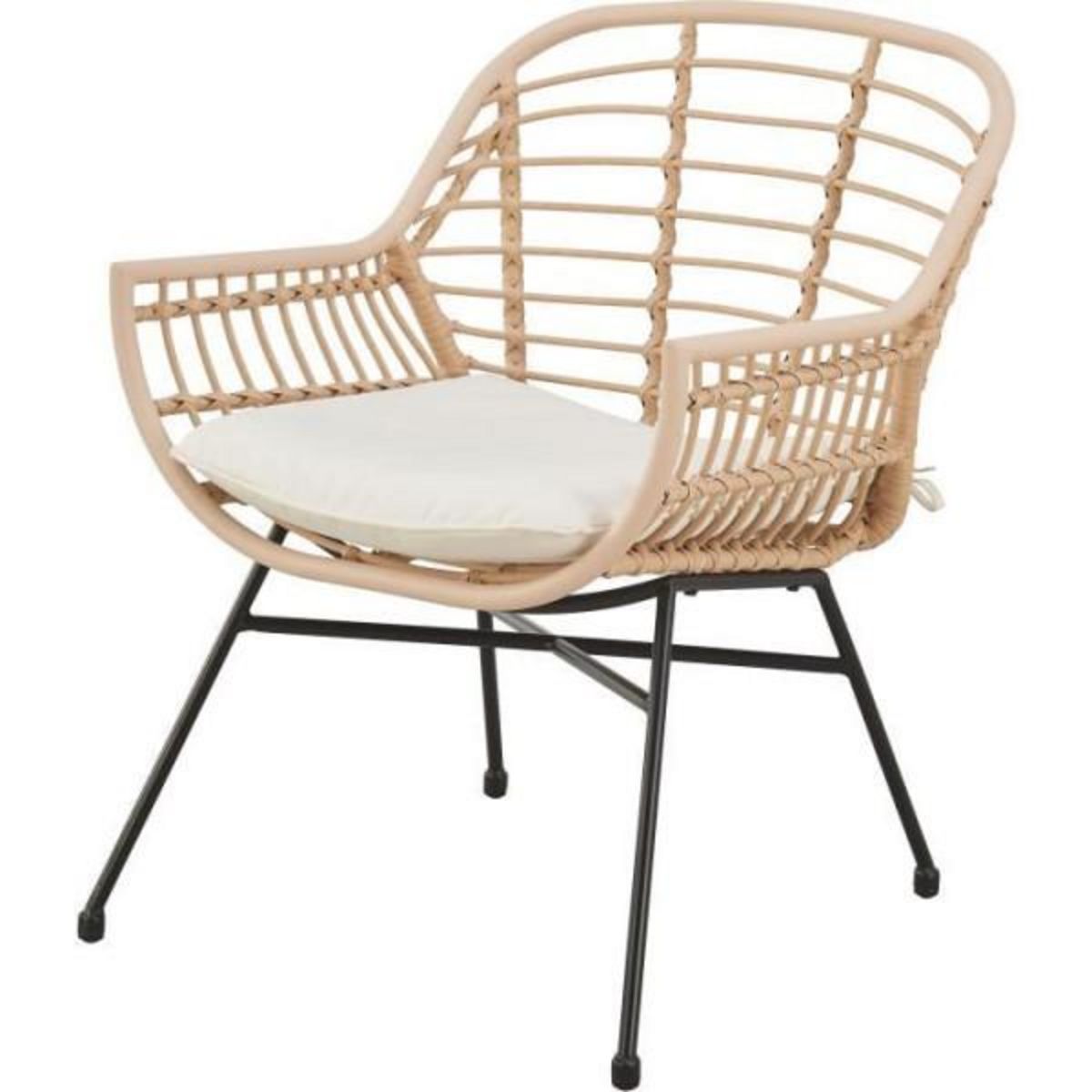 MARKET24 Salon de jardin SUMATRA : table basse + 2 fauteuils - Résine tressée écrue