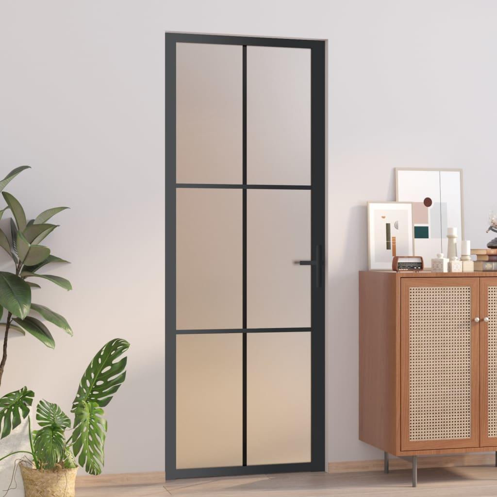 Voir la diapositive 1 : VIDAXL Porte interieure 76x201,5 cm Noir Verre mat et aluminium