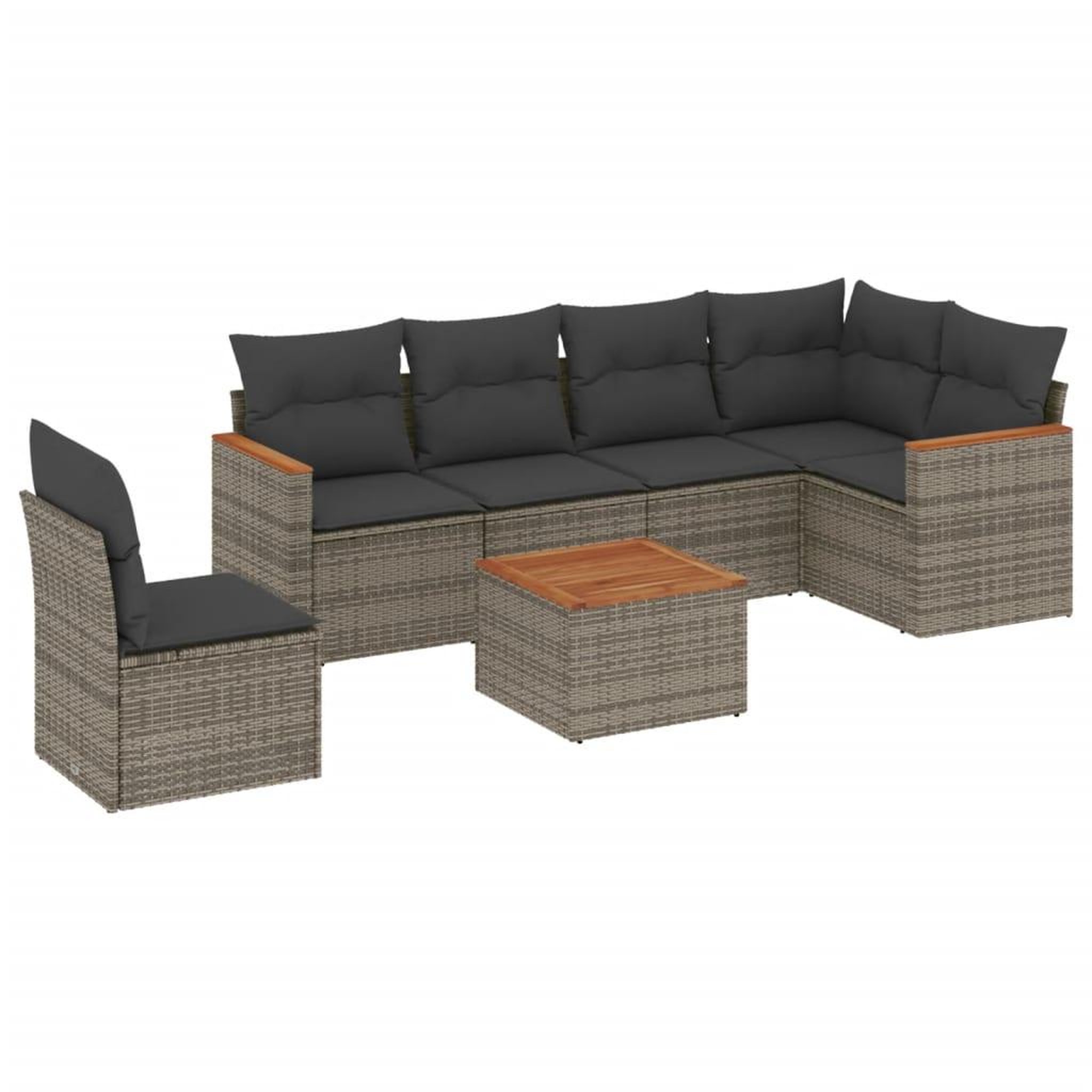 Voir la diapositive 2 : VIDAXL Salon de jardin avec coussins 7 pcs gris resine tressee