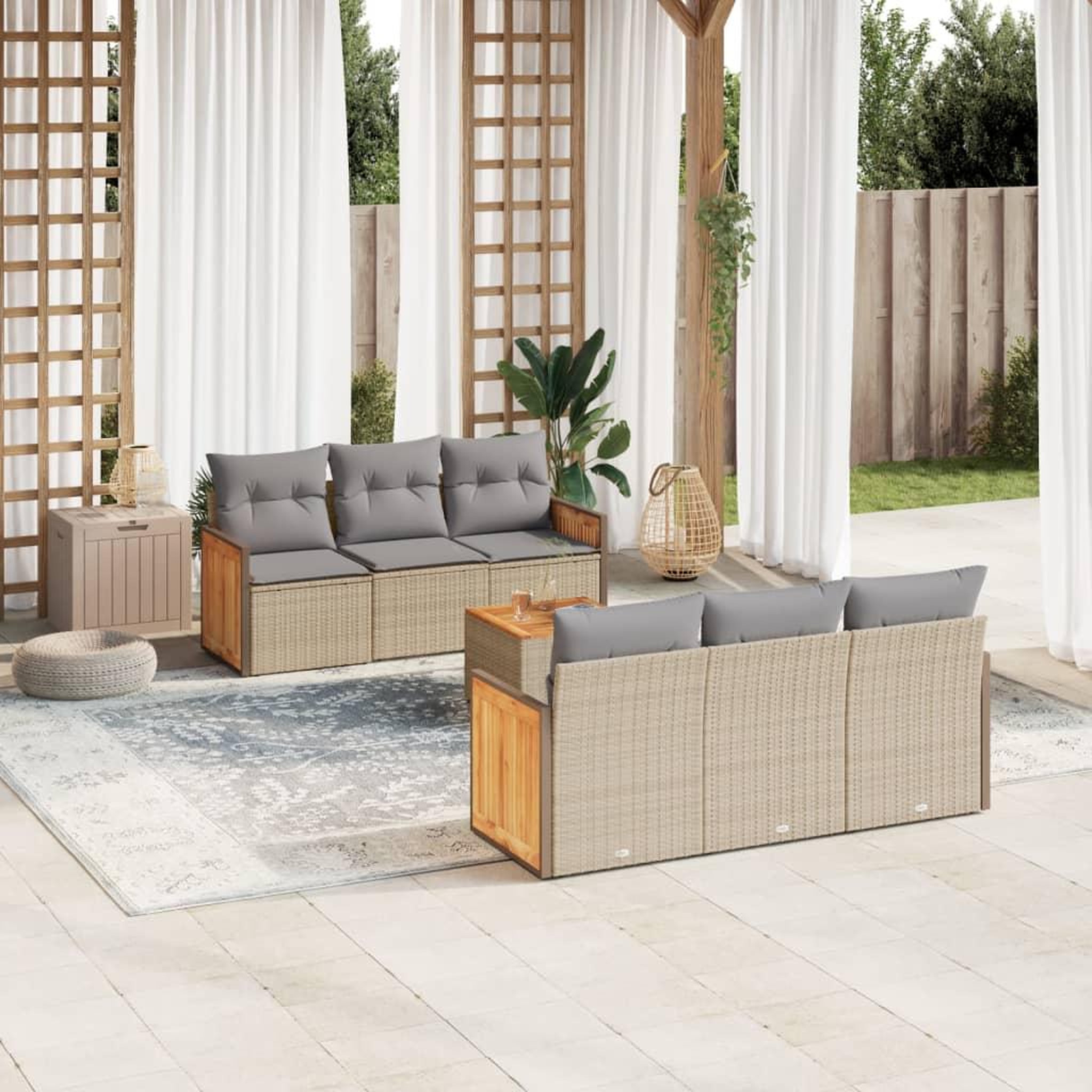 VIDAXL Salon de jardin avec coussins 7 pcs beige resine tressee
