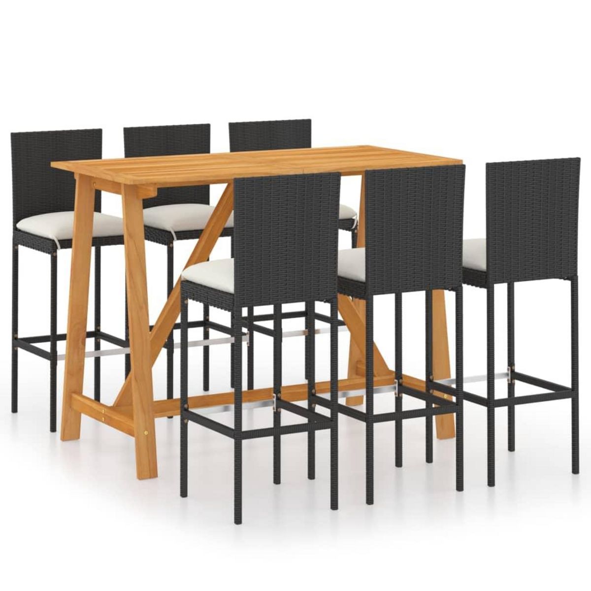 VIDAXL Ensemble de bar de jardin avec coussins 7 pcs Noir