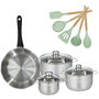 Voir la diapositive 1 : Fackelmann Lot Poêle 28 cm Fackelmann Généva et 3 Faitouts en acier inoxydable 16/20/24 cm et 5 ustensiles
