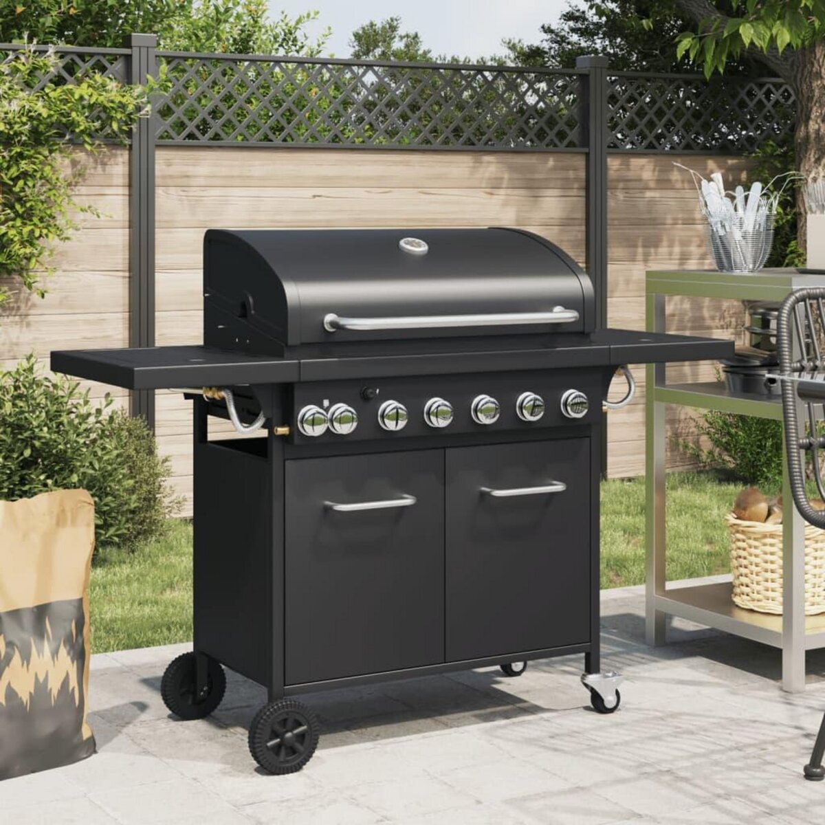 VIDAXL Barbecue gril a gaz avec 7 bruleurs noir acier enduit de poudre