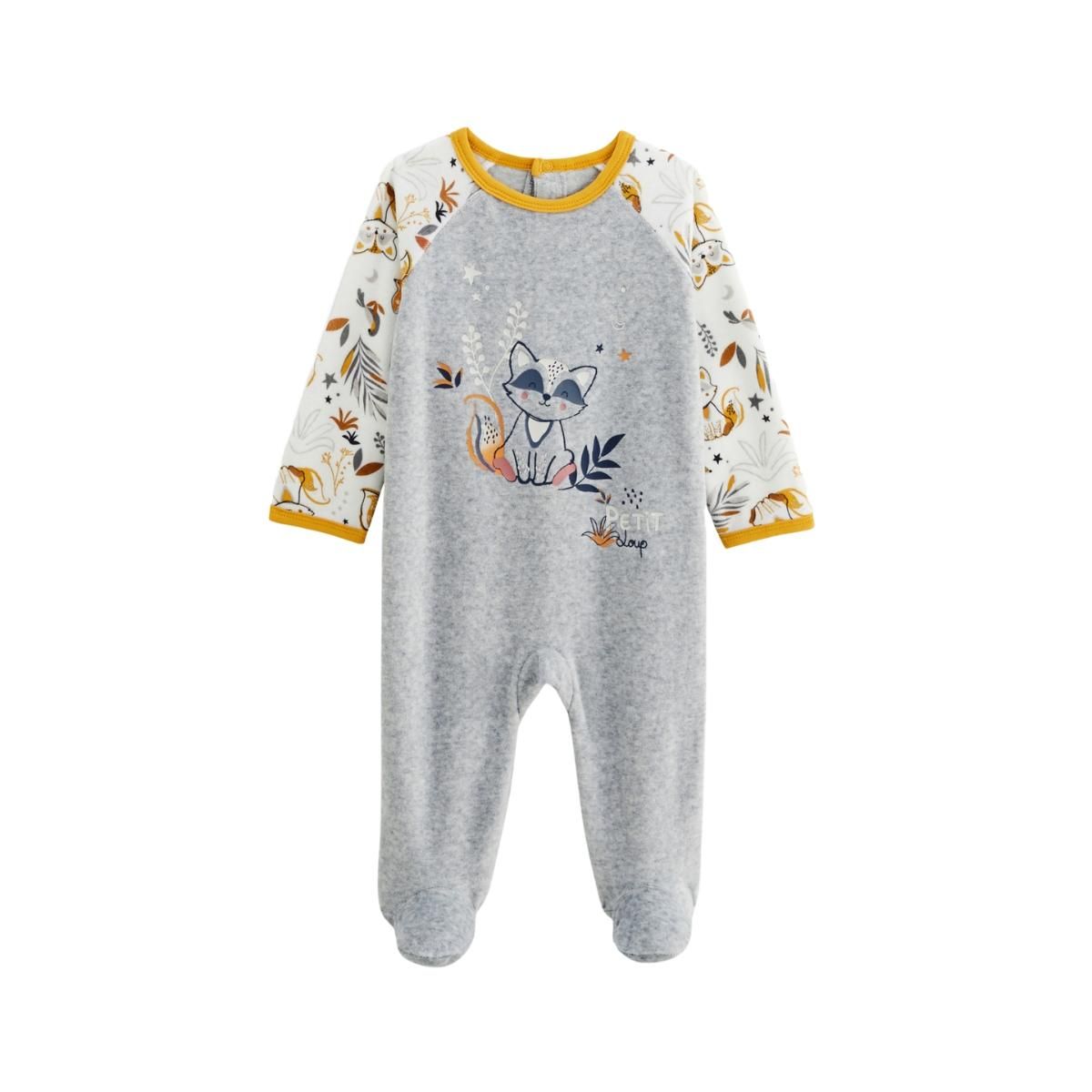 Petit Béguin Pyjama bébé en velours Petit Loup
