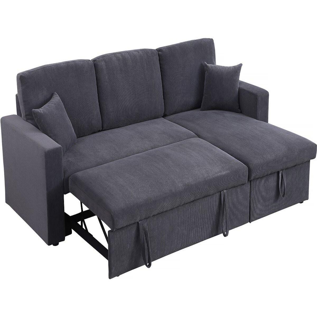 Habitat et Jardin Canapé d'angle convertible en velours côtelé  Alain  - 3 places - Gris