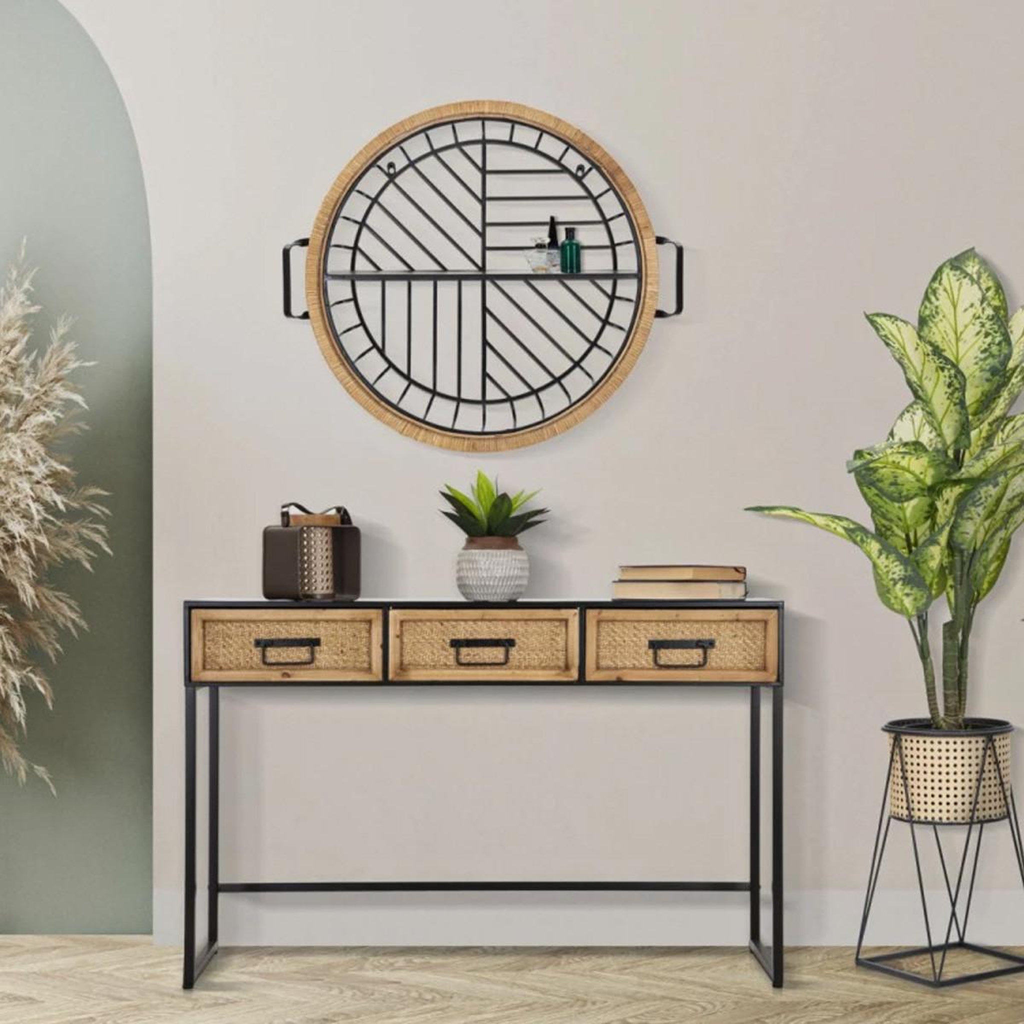 Voir la diapositive 6 : Paris Prix Étagère murale en métal  cebu  72cm noir & naturel