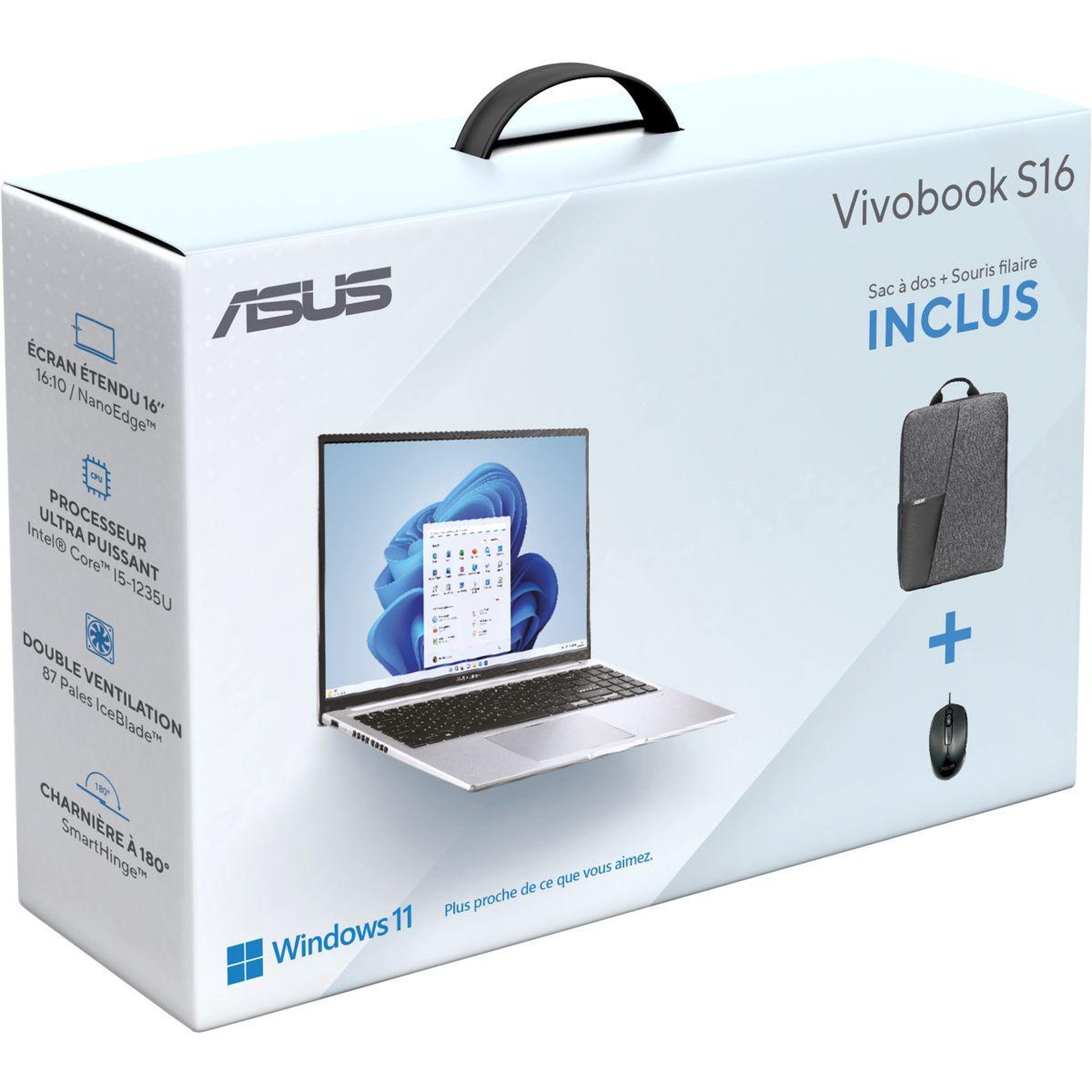 Voir la diapositive 1 : ASUS Ordinateur portable Pack Vivobook S1605ZA sac à dos + souris