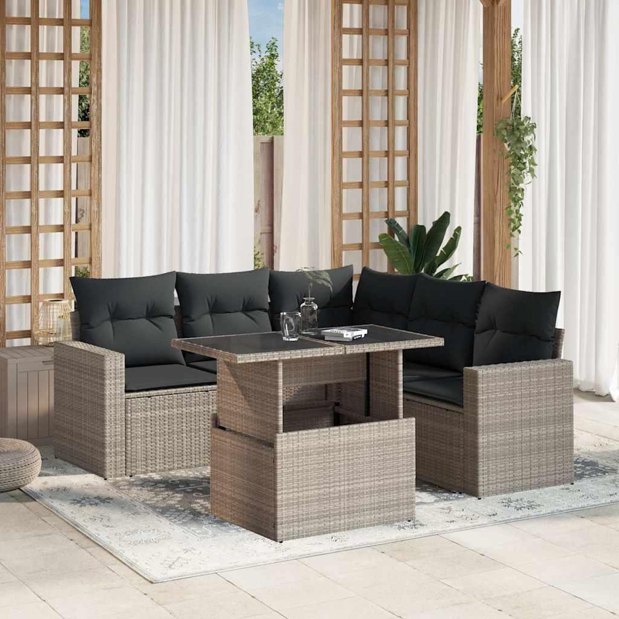 VIDAXL Salon de jardin 6 pcs avec coussins gris clair resine tressee