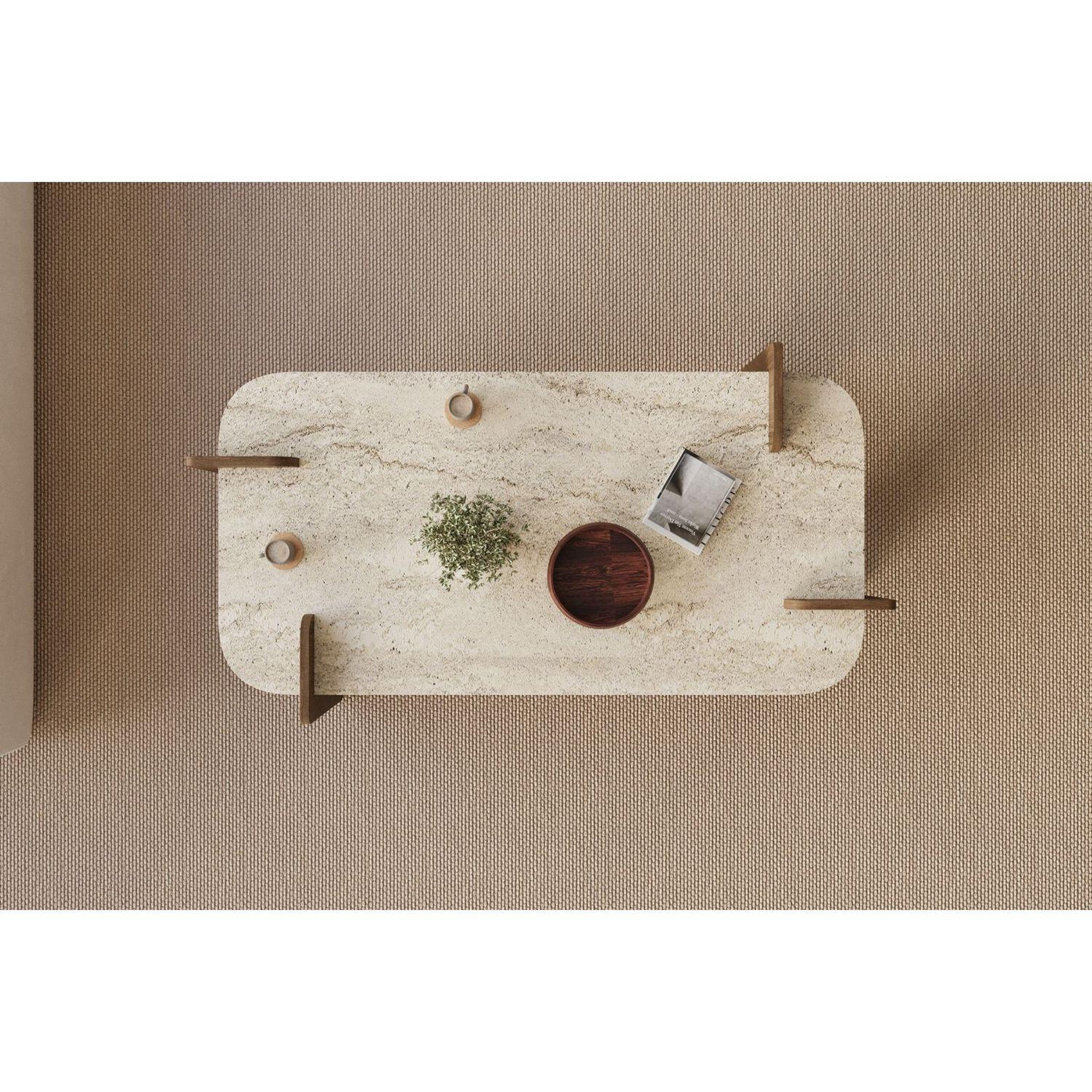 Voir la diapositive 4 : TOILINUX Table basse effet travertin et bois foncé romane - marron et beige